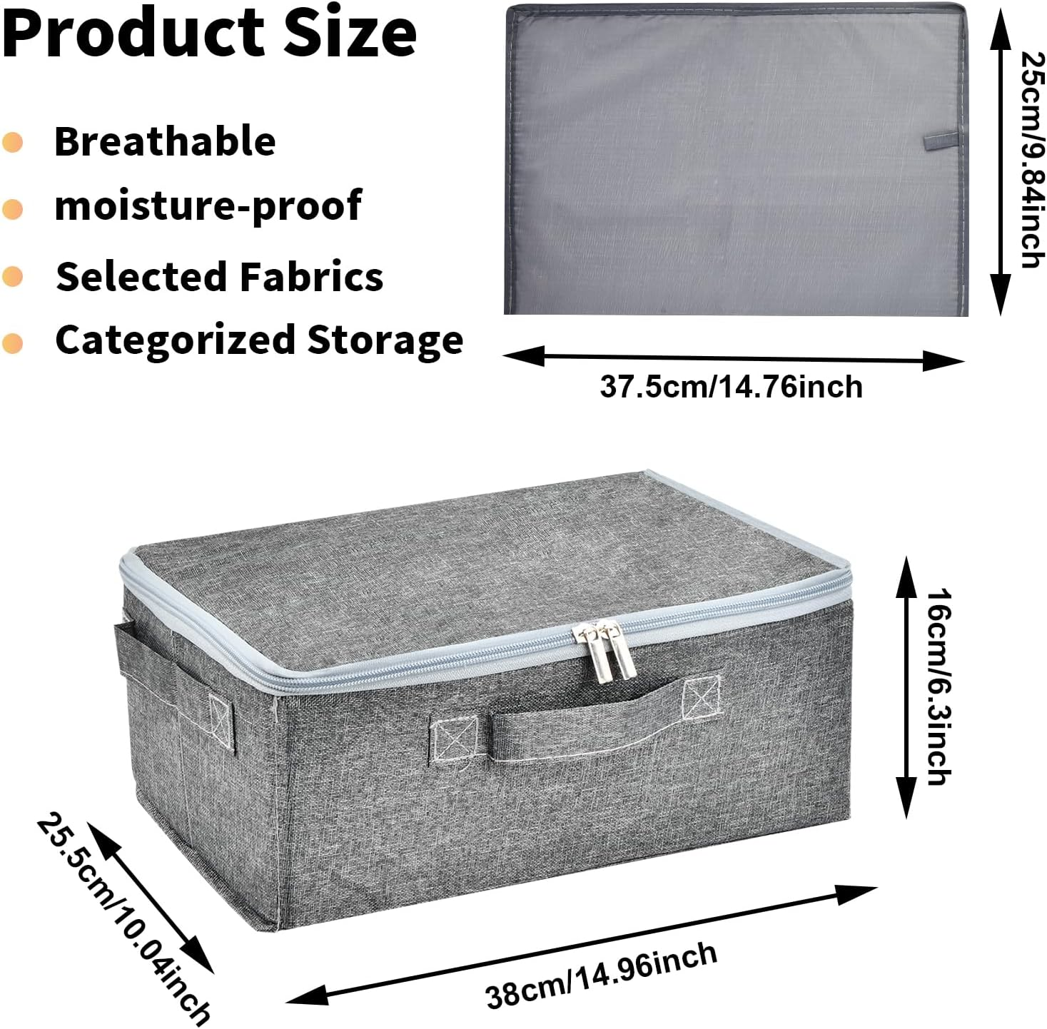 Hnonoxy 2Pcs Fabric Organiser Box, Grey, Storage Box with Lid, Organiser Box with Large Capacity for Clothes, Toys, Bedroom Organisation (38 X 25.5 X 16 Cm) image number 3