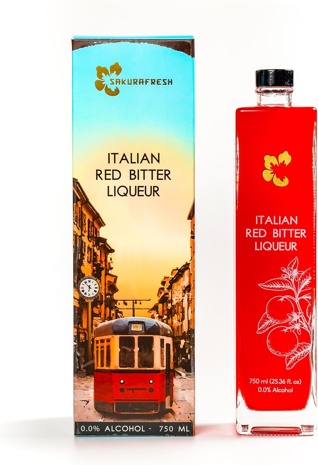 Sakurafresh Italian Red Bitter Liqueur| Zero Alcohol Liqueur, Award Winning-Three Global Medals|Use in Garibaldi, Italian Old Fashioned|Drink as Straight Pour or in Cocktails
