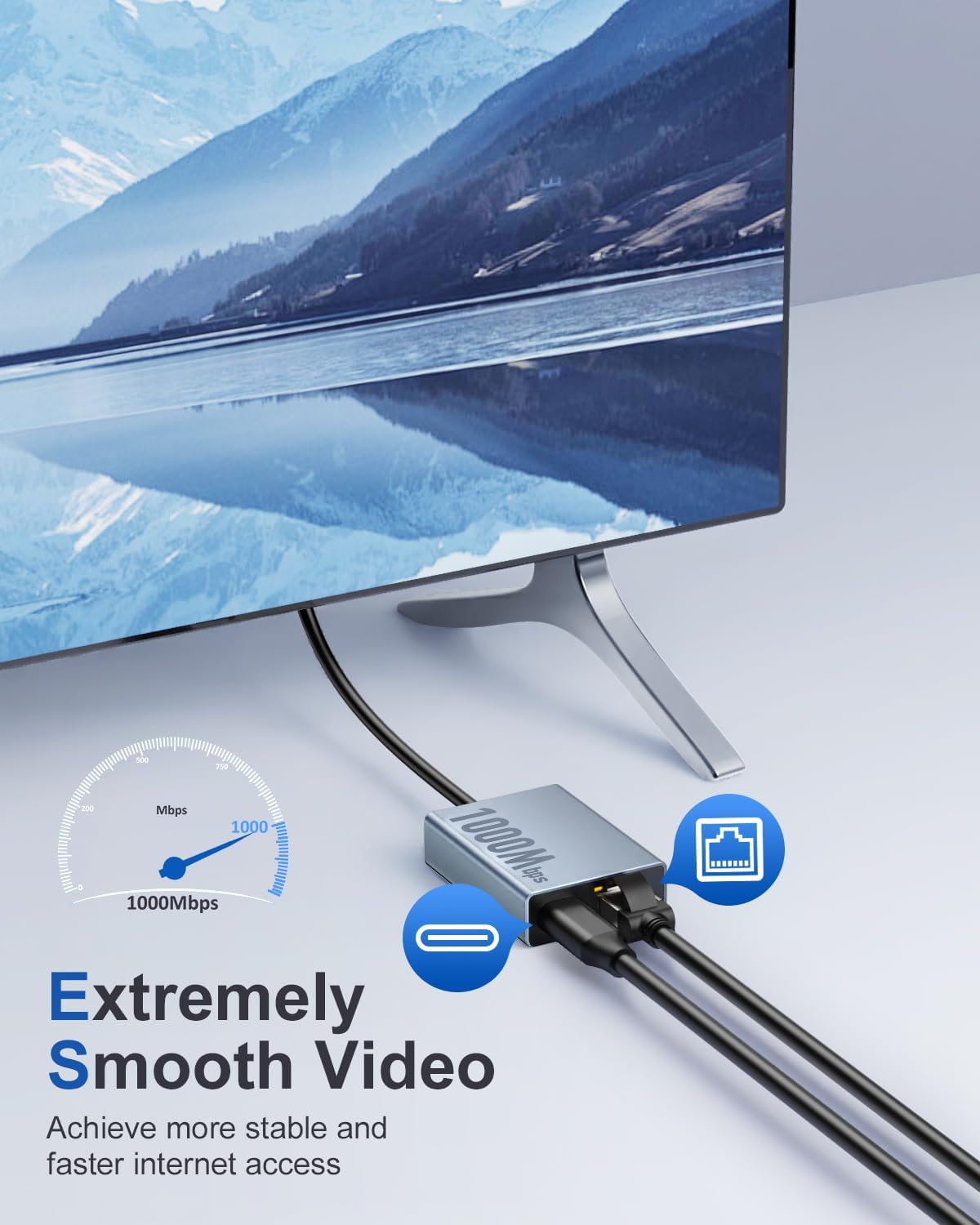 ZEXMTE USB C to Ethernet Adapter for Chromecast with Google TV, USB C to RJ45 1000Mbps Ethernet Network Adapter, Compatible with Chromecast Google TV (HD/4K), Laptop, Tablet - Adhesive Tape Included image number 6