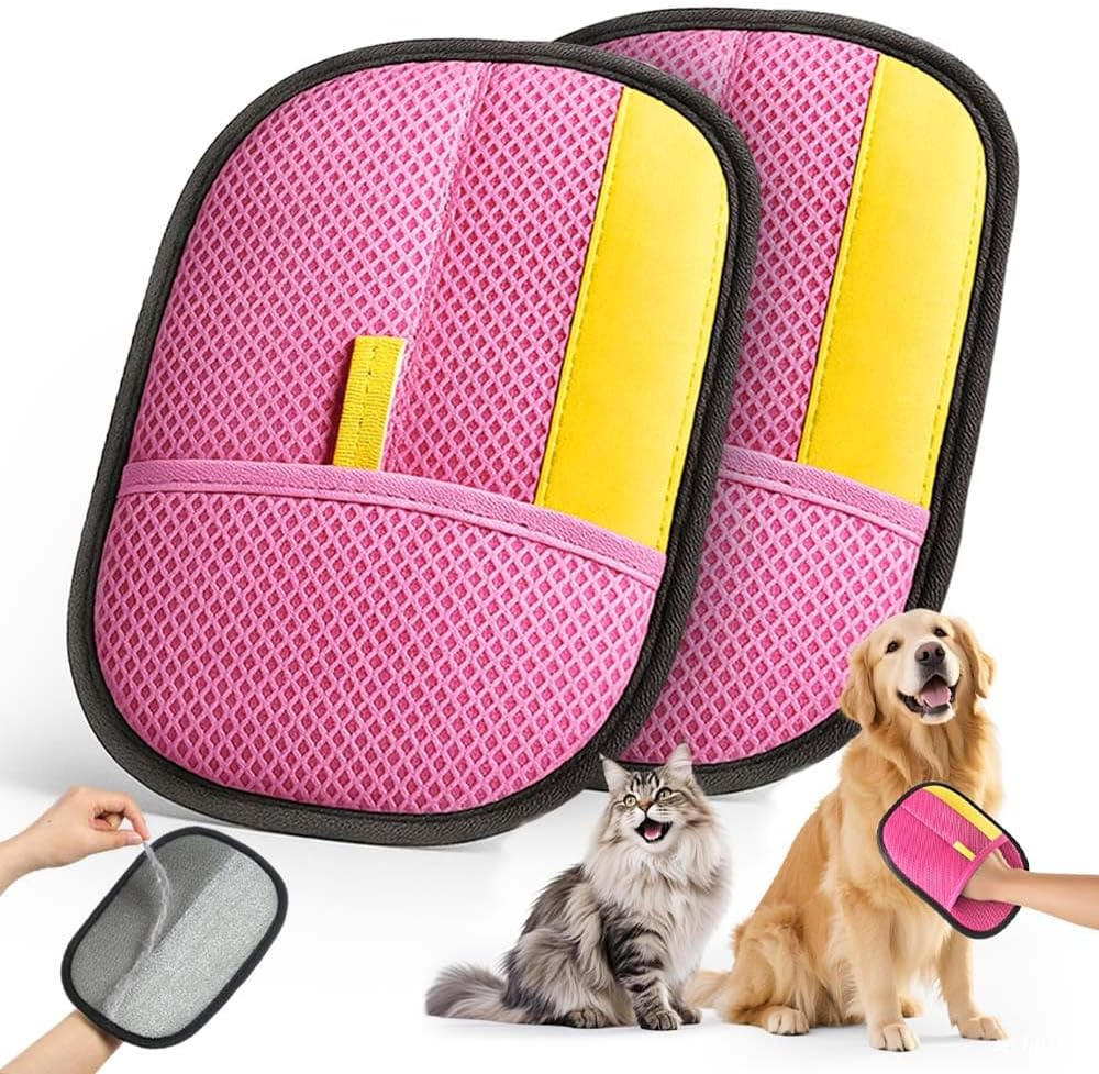 2025 Thickened Electrostatic Pet Hair Removal Gloves (2 Pcs) - Reusable Strong Grooming Gloves for Cats & Dogs, Hair Remover for Couch, Furniture, Carpet, Car Seats & Clothing (Blue)