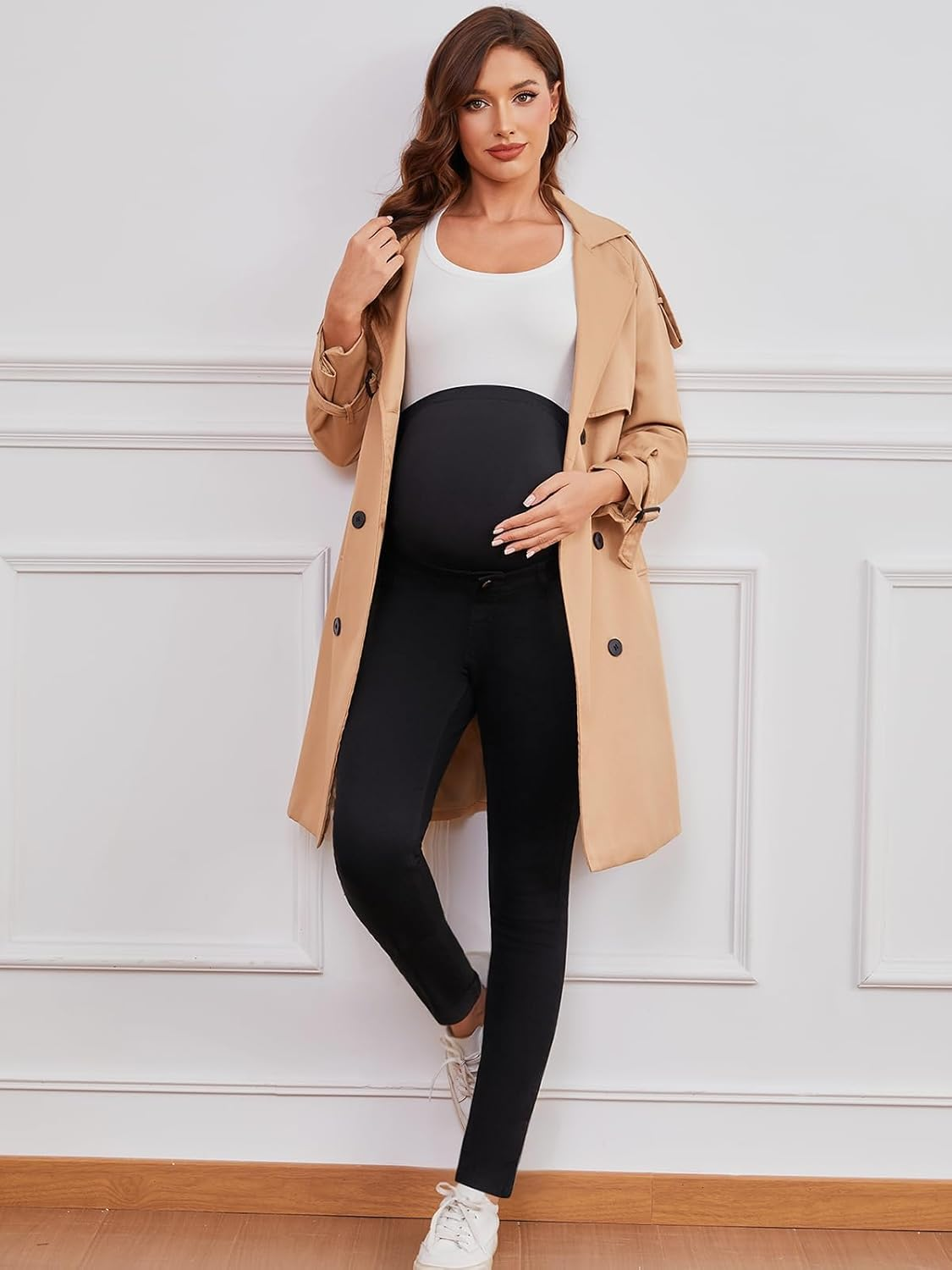 Ecavus Women'S Maternity Jeans over Belly Stretchy Skinny Denim Pregnancy Pants Maternity Clothes with Pockets image number 1