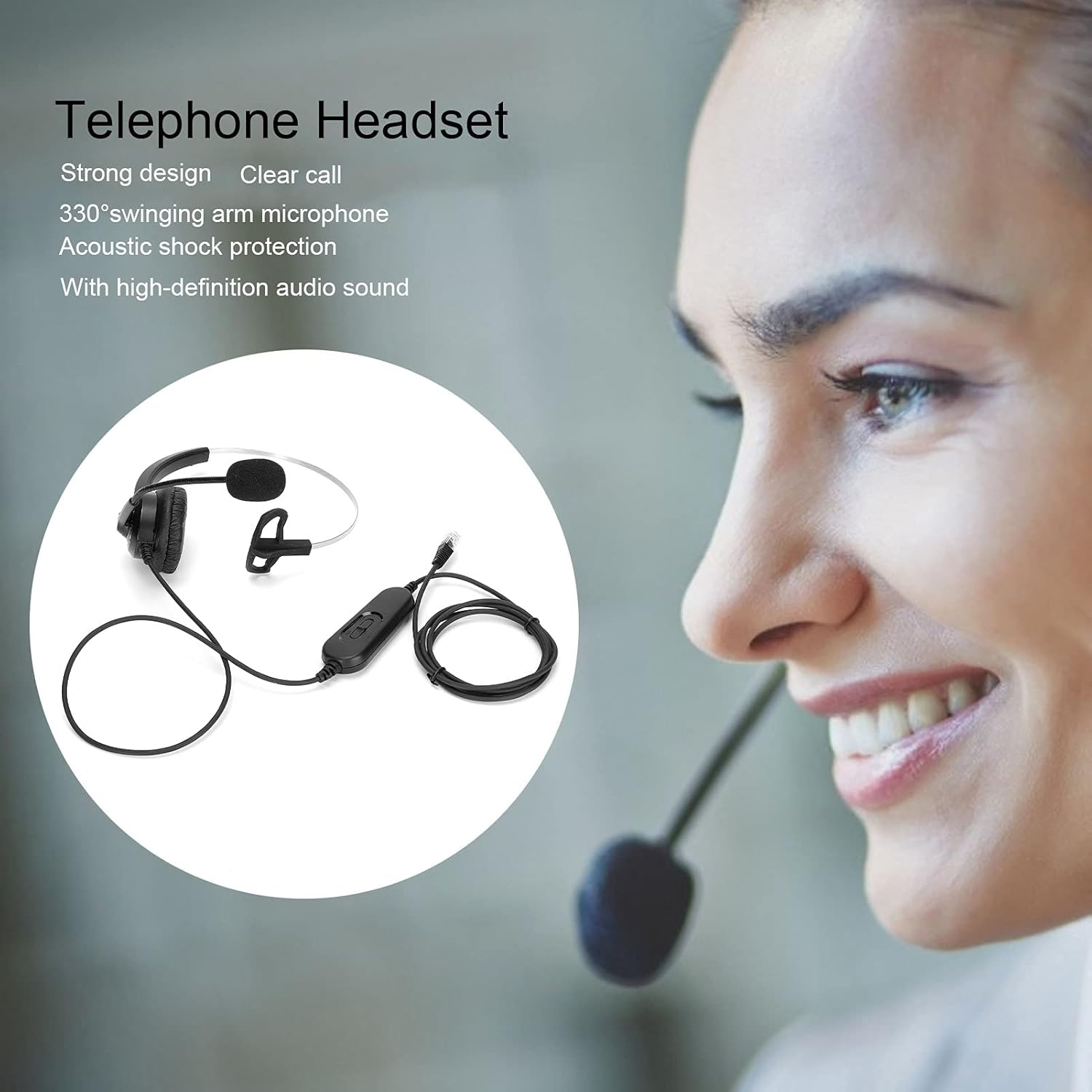 Annadue Telephone Headset with RJ9 Socket, Hands-Free Call Centre Headset with Microphone and Audio Control for Skype, Business, Office, Webseminars Etc. image number 4