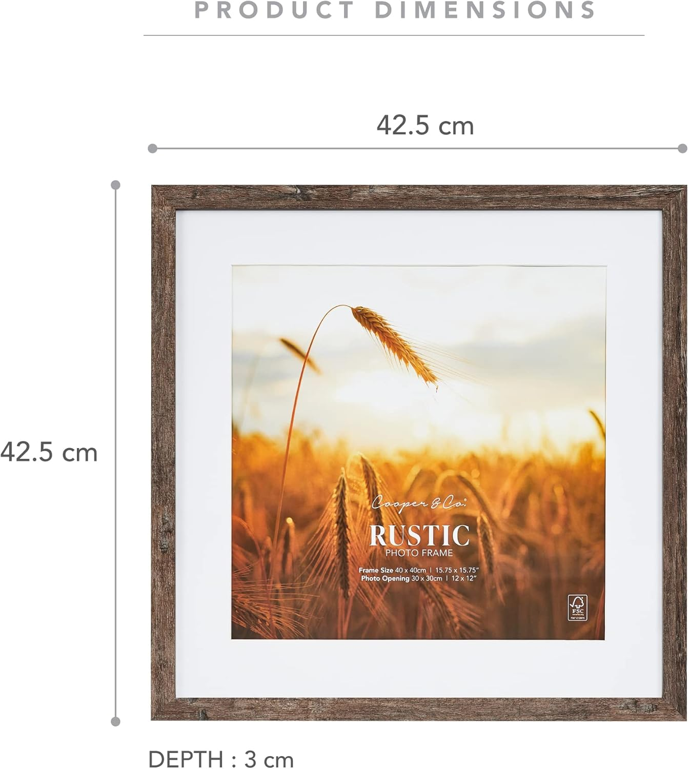 Cooper & Co. Set of 2 40X40Cm Matt to 30X30Cm Natural Premium Rustic Wooden Photo Frame image number 4