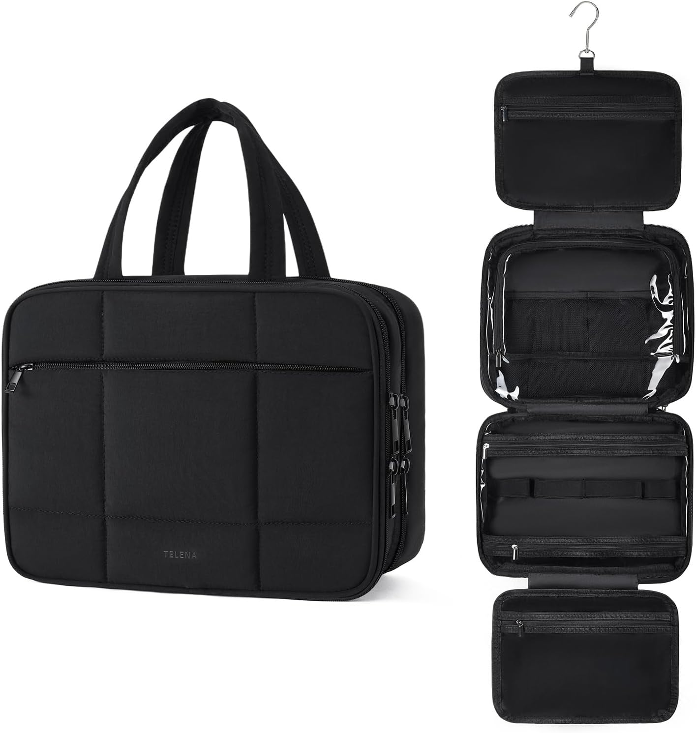 DDPOND Travel Toiletry Bag with Jewelry Organizer for Women, Puffy Hanging Makeup Bag Lightweight Cosmetic Bag Organizer for Travel Essentials