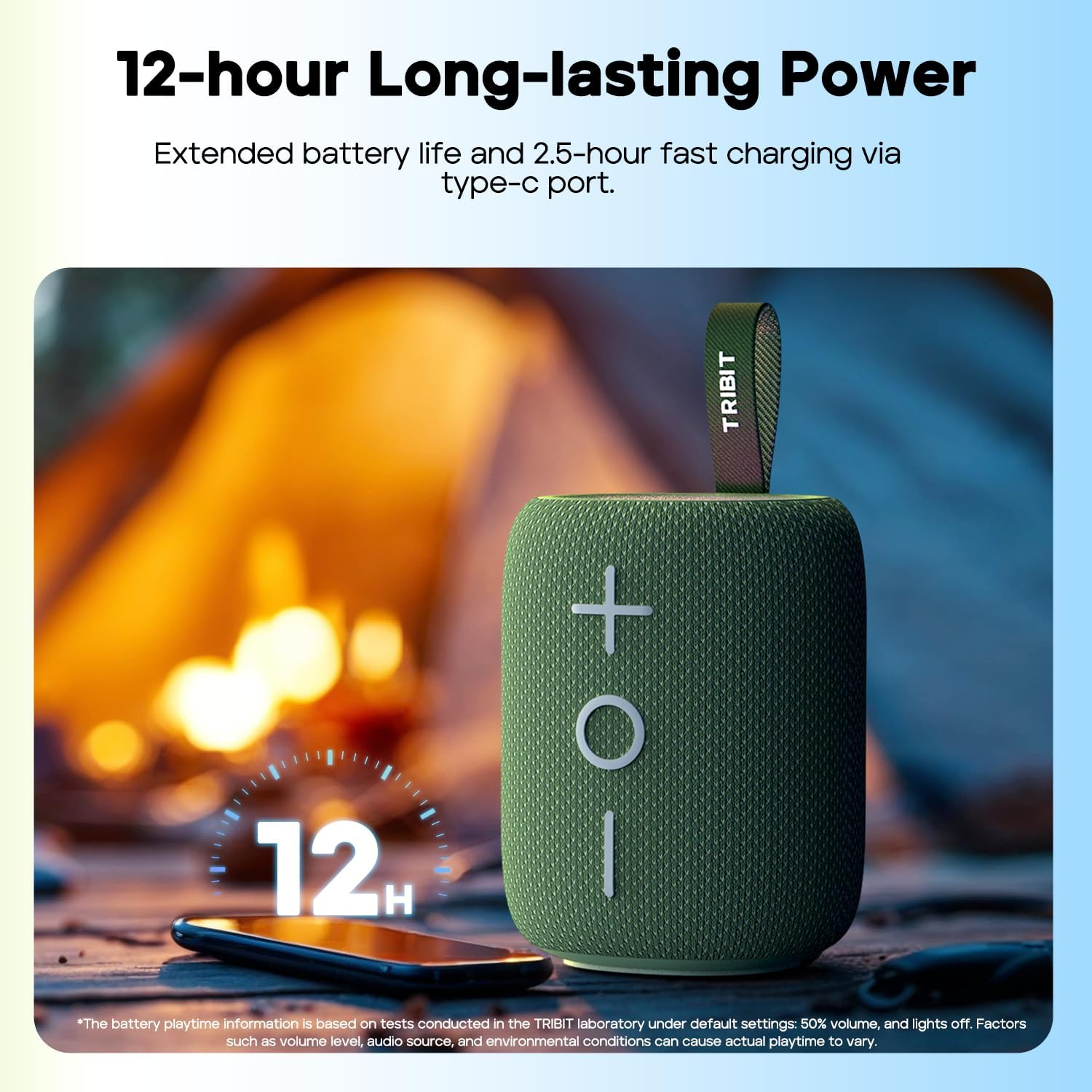 Tribit Stormbox Mini+ Bluetooth Speaker 12W,360&deg;Surround Sound,12H Playtime,Bt 5.4,IPX7 Waterproof,Led Lights,Custom EQ,TWS Pairing,Type-C, AAC/SBC Support,Portable for Home/Outdoor/Travel Black - Green image number 7