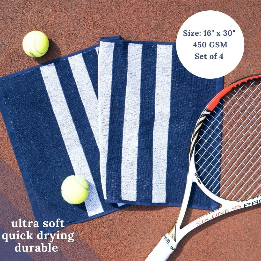 Luzia Striped Workout Towel for Sweat (Pack of 4) - Premium Quality 100% Turkish Cotton - Lightweight and Super Absorbent for Exercise, Sports, Workout, Fitness, Gym, Yoga, Running (Blue) image number 6