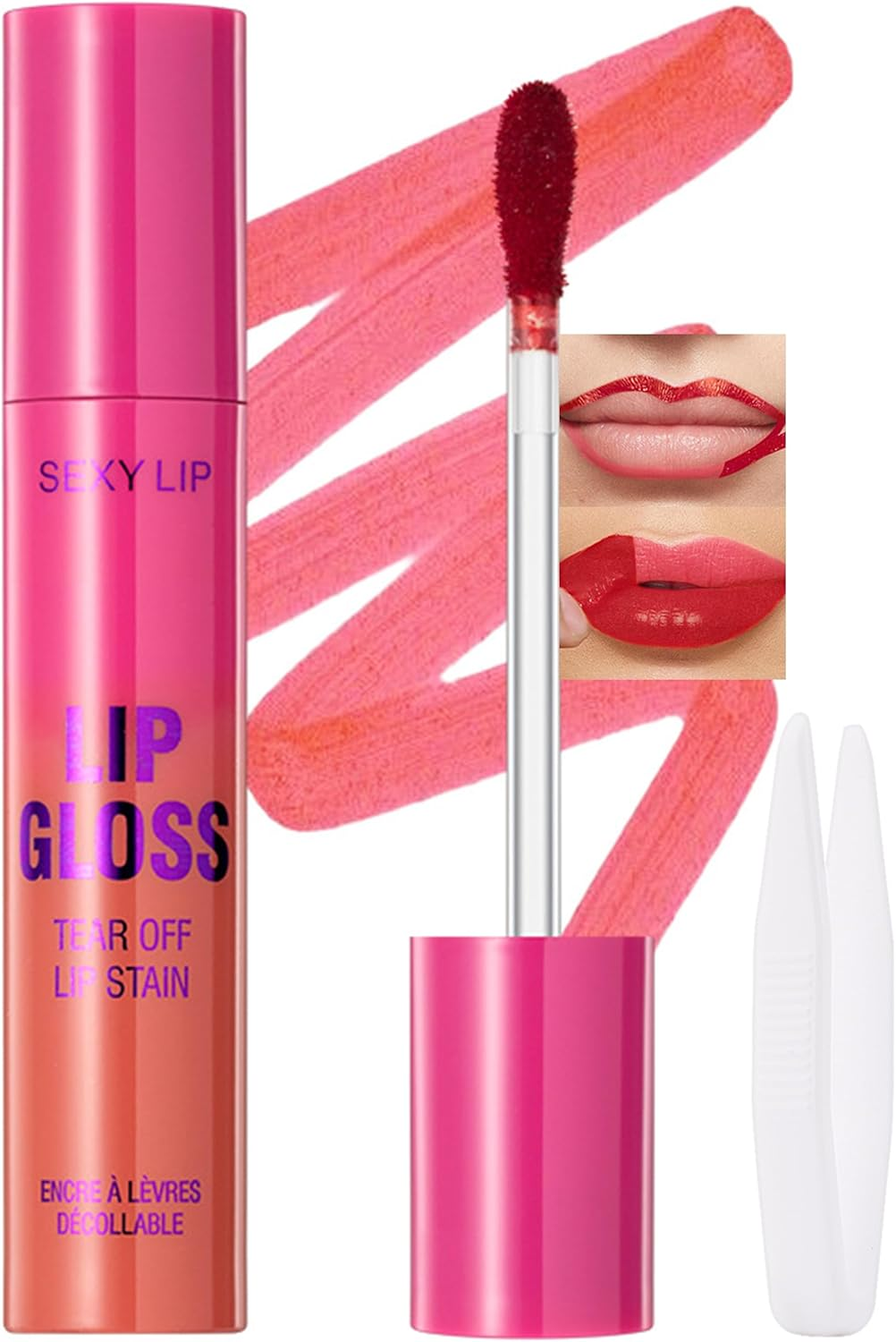 Erinde Lip Stain Peel Off, Long Lasting Peel off Lip Liner Stain, Waterproof Matte Lip Tint for Women, Transferproof Lip Gloss with Tweezer, Highly Pigmented Color Lipstain, #01