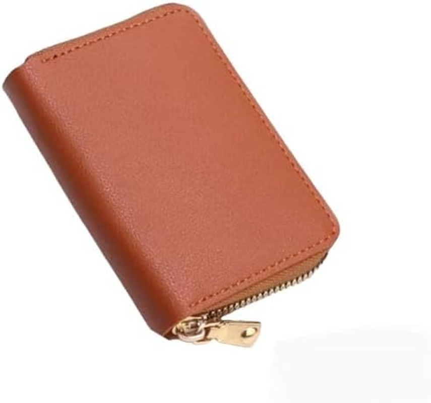 20 Cards Portable Leather Card Holder, Credit Card Bank Card ID Card Holder with a Lots of Space,Easy to Carry Leather Small Business Card Case for Woman and Men with a Full around Zipper