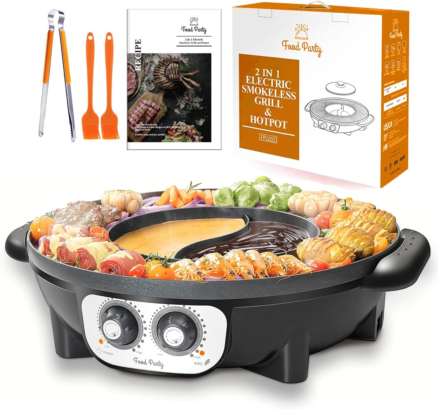 Food Party 2 in 1 Electric Smokeless Grill and Hot Pot image number 1