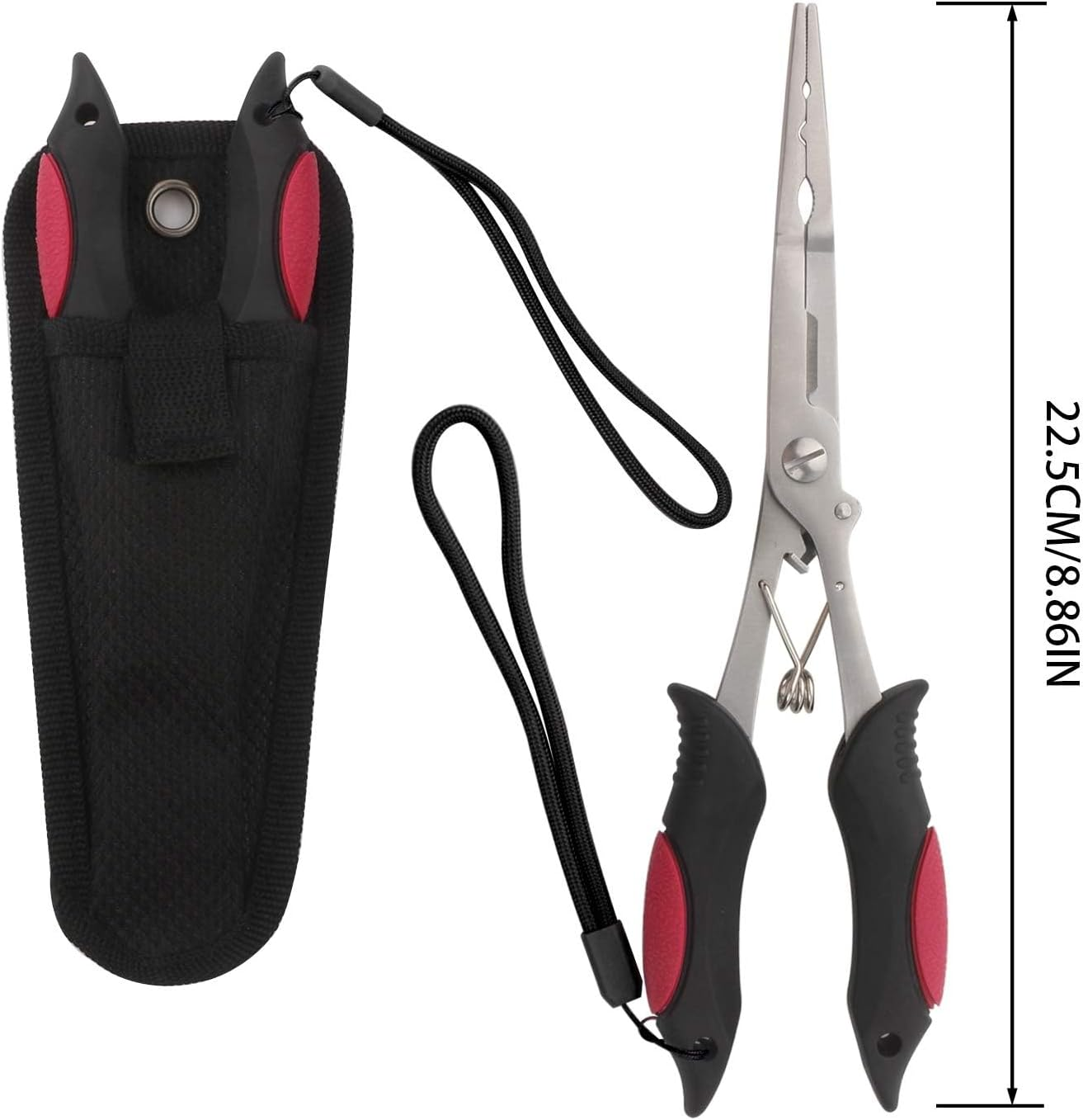 MJIYSGS Stainless Steel Fishing Pliers, Long Nose Pliers, Coated Locking Hook Remover Cutter, Fishing Gear,Fish Equipment (Red) image number 1