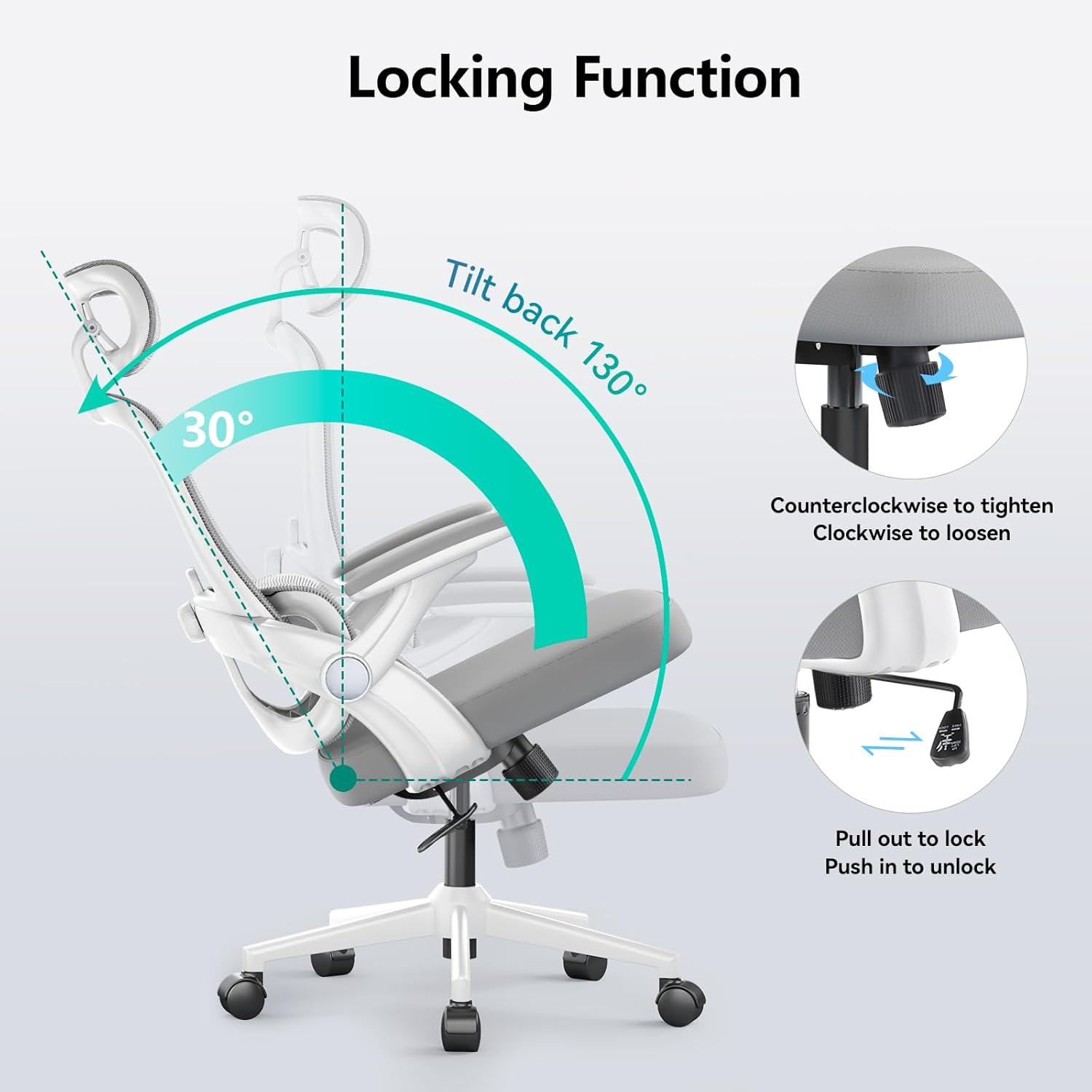 SIHOO M102C-M102Ergonomic Office Chair, Computer High Back Chair with Dual Back Design - Individual Lumbar Pillow, 3D Armrests, Adjustable Headrest and Comfortable Thick Cushion (Gray) - Gray image number 5