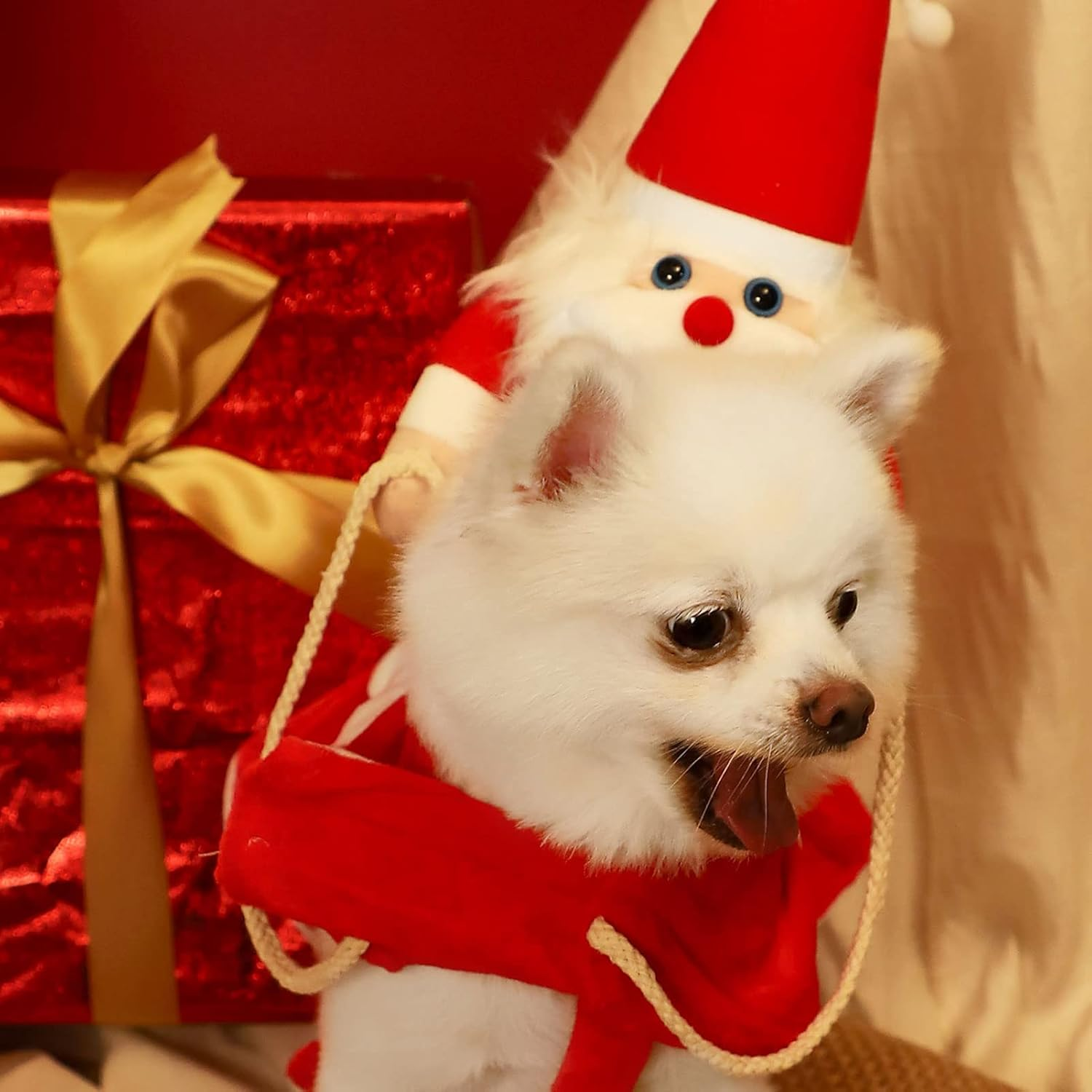 Dog Christmas Coat, Plush Warm Stylish Cute Santa Dog Costume, Adjustable Design Pet Cosplay Costume for Small Medium Large Dogs Cats (XXL) image number 2