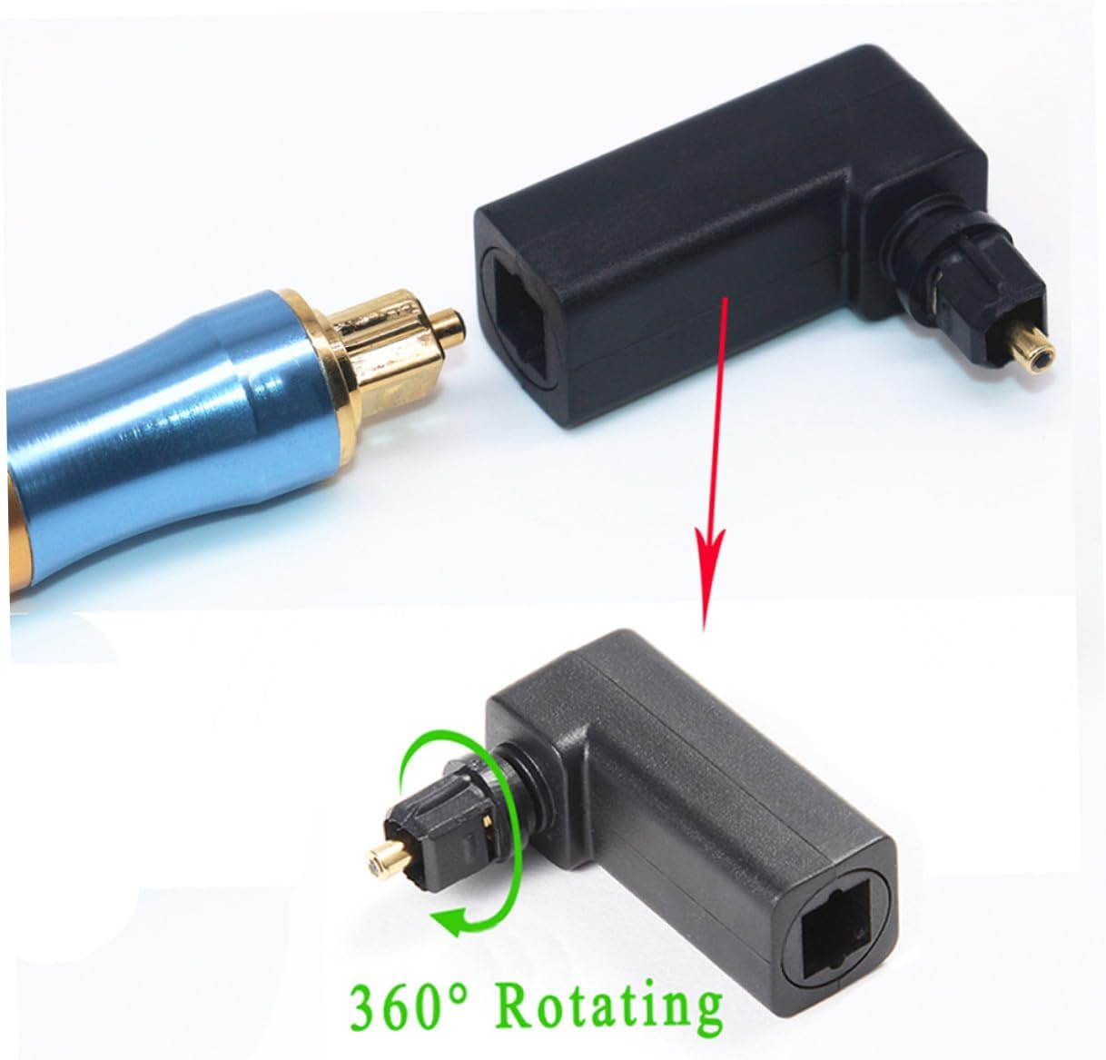 YOSADIER 5Pcs Fiber Optic Audio Adapter Male to Female Right Angle Connector with Rotatable Design Black PVC Shell for Home Theater Sound Bar and Tv image number 6