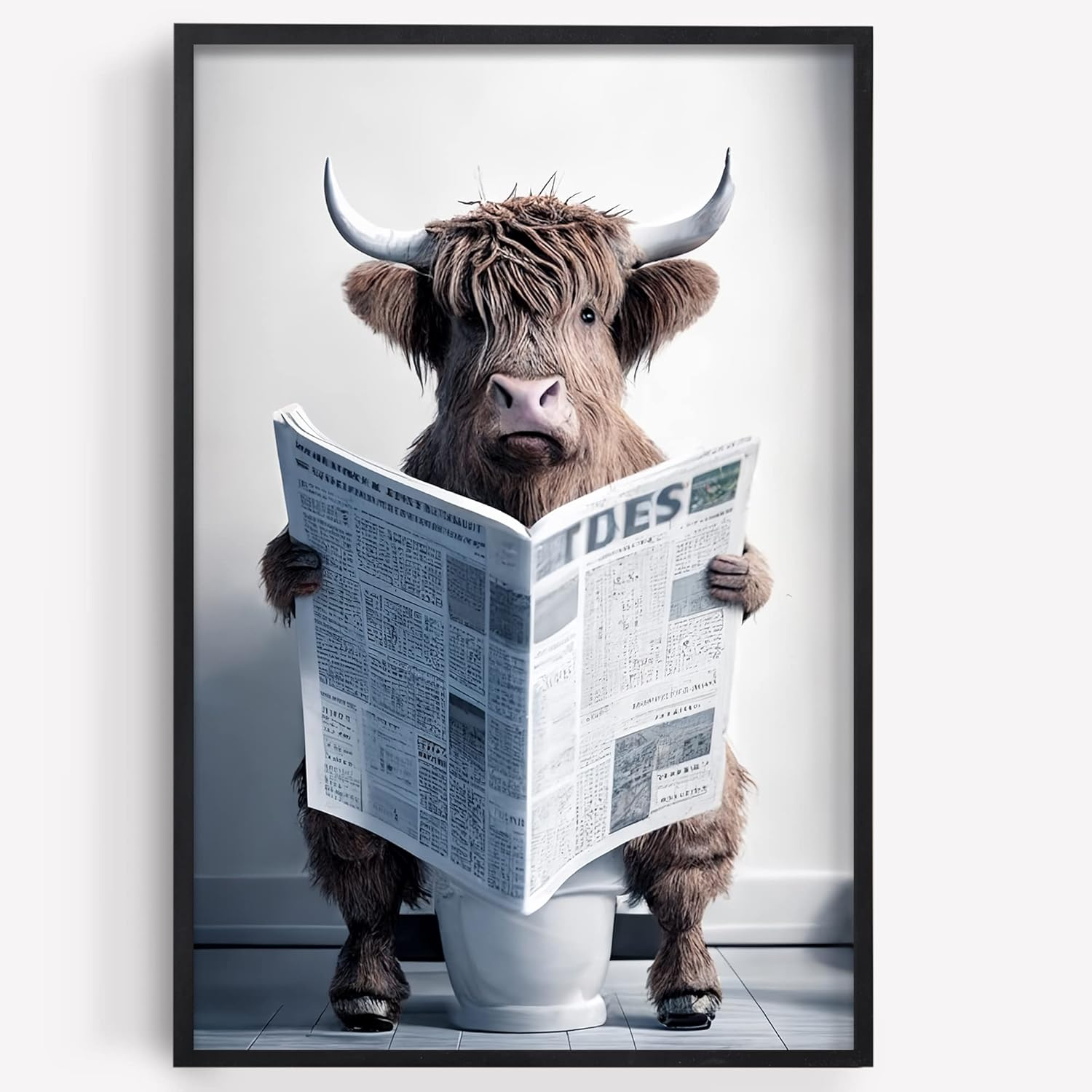 Rc6On Funny Highland Cow Wall Art Canvas in Bathroom Picture, Humor Animals Artwork Prints, Rustic Farmhouse Styles Decor for Living Room, Bedroom, Kids (12X18Inch, Unframed) image number 1