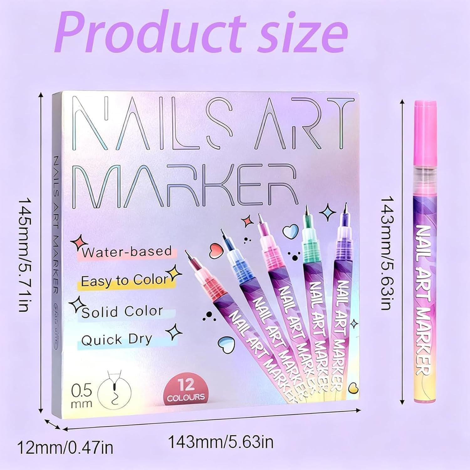 12 Colors Nail Art Pens Set, Quick-Dry Nail Art Markers Polish Pens for Dotting, Line Drawing, Painting & DIY Nail Design Tools (24Pcs)