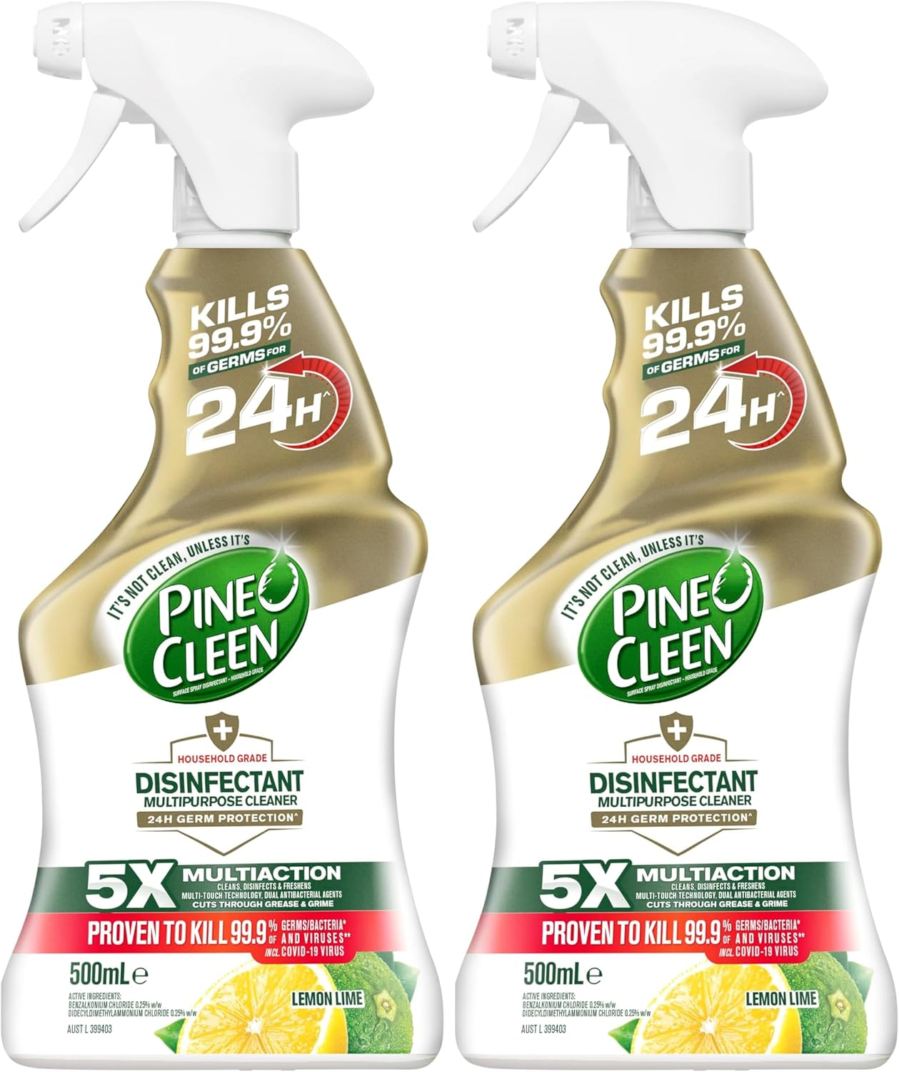 Pine O Cleen 24H Germ Protection Disinfectant Biodegradable Lemon Lime Multipurpose Cleaner 500 Ml (Pack of 2) image number 2