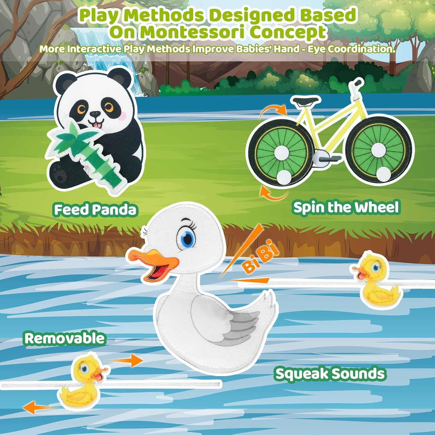 Uandhome Busy Book for Toddlers 1-3,Montessori Plane Toys Busy Board for 1 Year Old with Fishing Game Finger Puppet Motor Skill,Educational Learning Quiet Activity Sensory Book for Boy Girl Gift image number 2