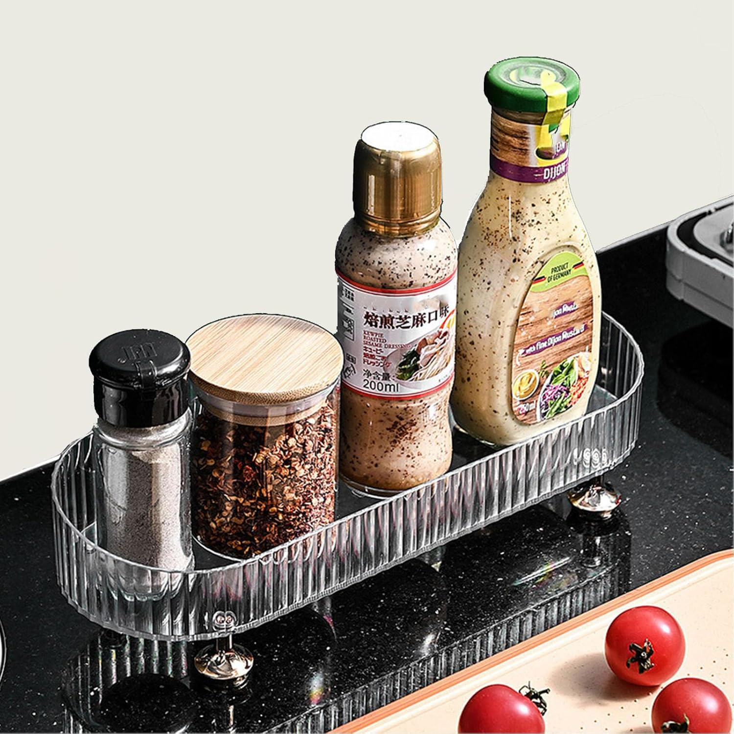 Makeup Perfume Organizer Tray, Small Bathroom Trays for Counter, Decorative Perfume Holders, Vanity Make up Organizer for Skincare and Cosmetics (Clear) - Black image number 5