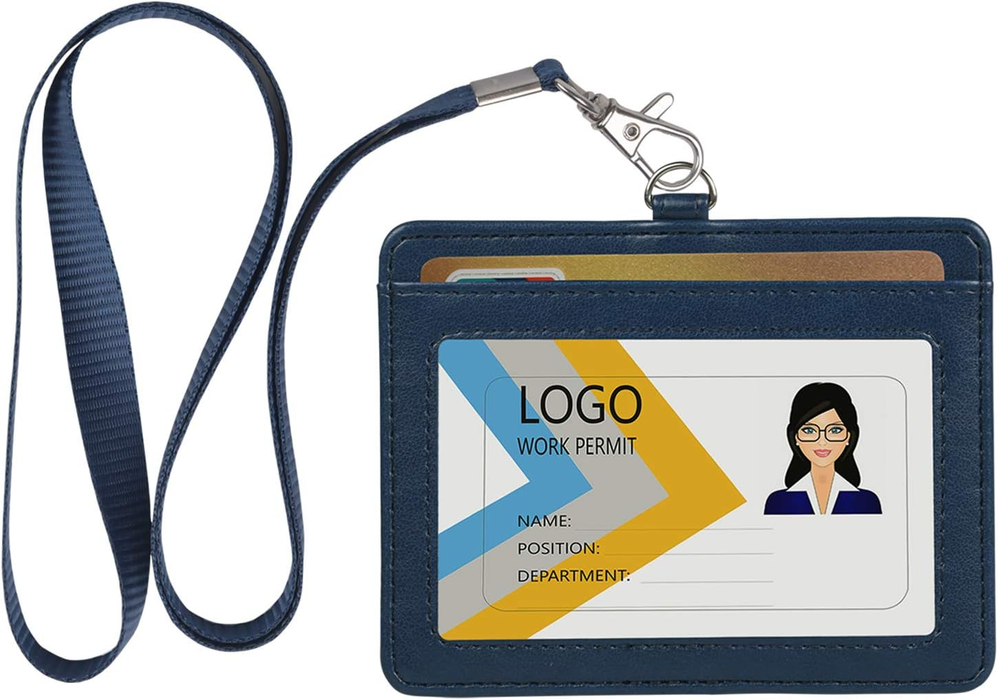 Teskyer Badge Holder with Lanyard, Leather ID Name Badge Card Holder with Lanyard for ID Badges,For Office School Work, Vertical, Lichi Cyan