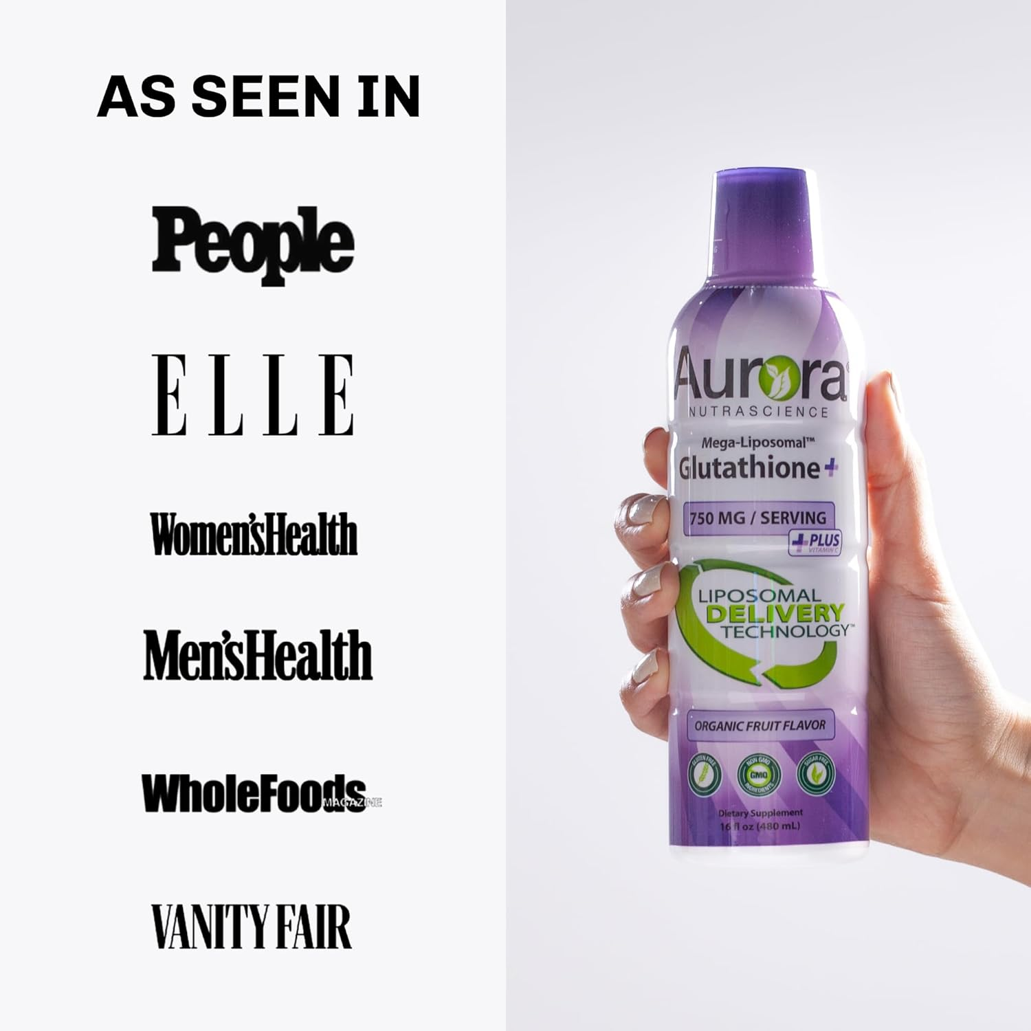 Vida Lifescience - Aurora Nutrascience Mega-Liposomal Glutathione + Vitamin C Organic Fruit Flavor - 16 Fl. Oz. image number 3