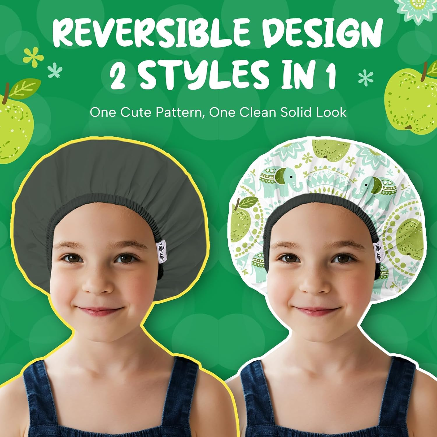 Years Calm Kids Shower Cap, Waterproof Reusable Cartoon Bath Cap with Double Layers & Soft Elastic Band, Washable Shower Hat for Boys and Girls, Great for Daily Bath (Elephant, One Size)