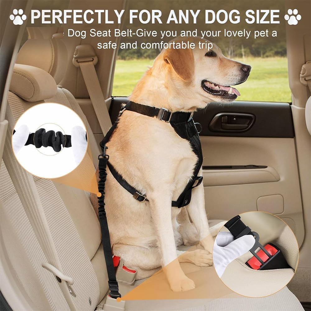 3 PCS Set Black Retractable Dog Car Leash, Adjustable Safety Dog Seat Car Harness,Thickened Dog Seat Belt for Car,Nylon Pet Safety Seat Belts Heavy Duty & Elastic,Seat Belt for Large Dogs in Car image number 4