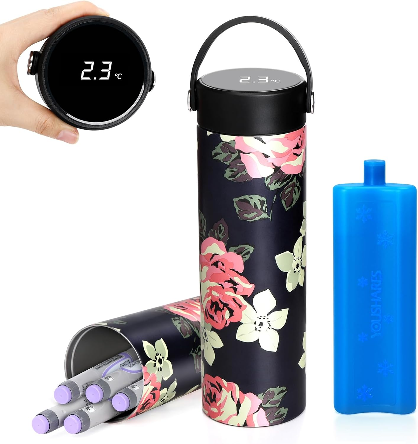 YOUSHARES 1-5 Pens Insulin Cooler Travel Case, 48H Diabetes Travel Case with Ice Pack for Long Trip and Daily (Magnolia)