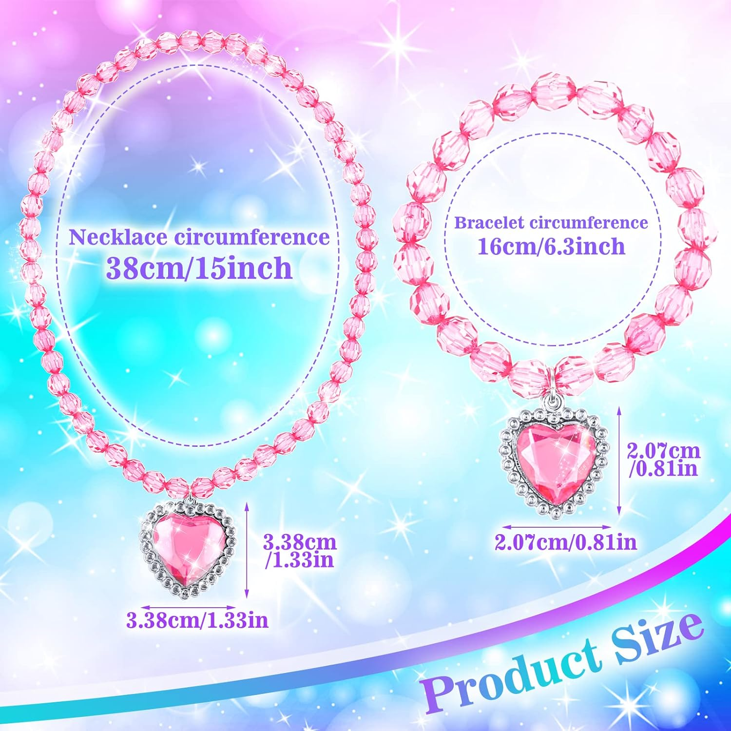 Thinp 5 Set Princess Jewelry Dress Up, Costume Jewelry for Girls, Play Jewelry for Little Girls Princess Necklace Bracelet Set for Party Favors Costume Birthday Party Favors Cosplay image number 1