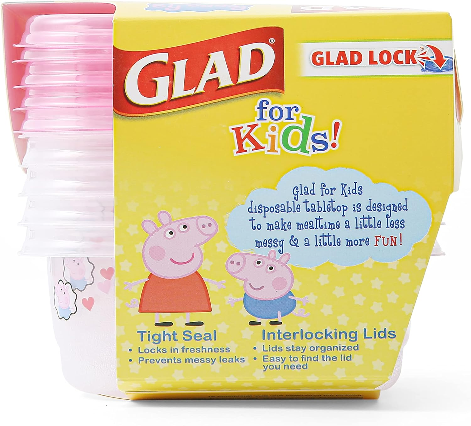 Glad for Kids Peppa Pig Gladware to Go Snack Storage Containers with Lids, 9Oz 5Ct | 9 Oz Kids Snack Containers with Peppa Pig Design, 5 Count Set | Tight Seal Food Storage Containers for Food image number 1