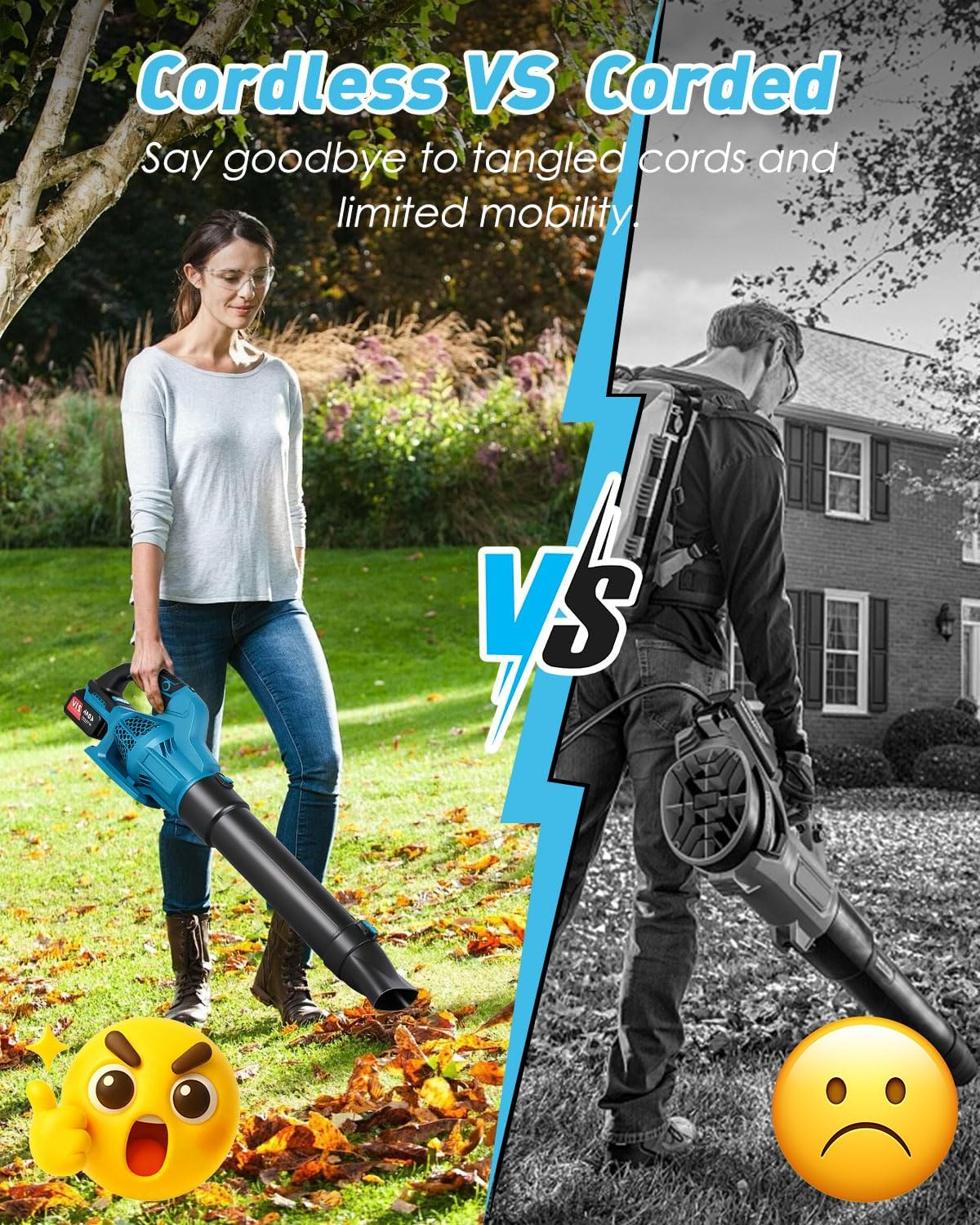 Leaf Blower, 6 Speed Adjustable Mode Detachable Leaf Blower Cordless with 2 2000Mah Batteries and Charger for Lawn Care Blowing Leaves Dust Snow, Blue image number 4