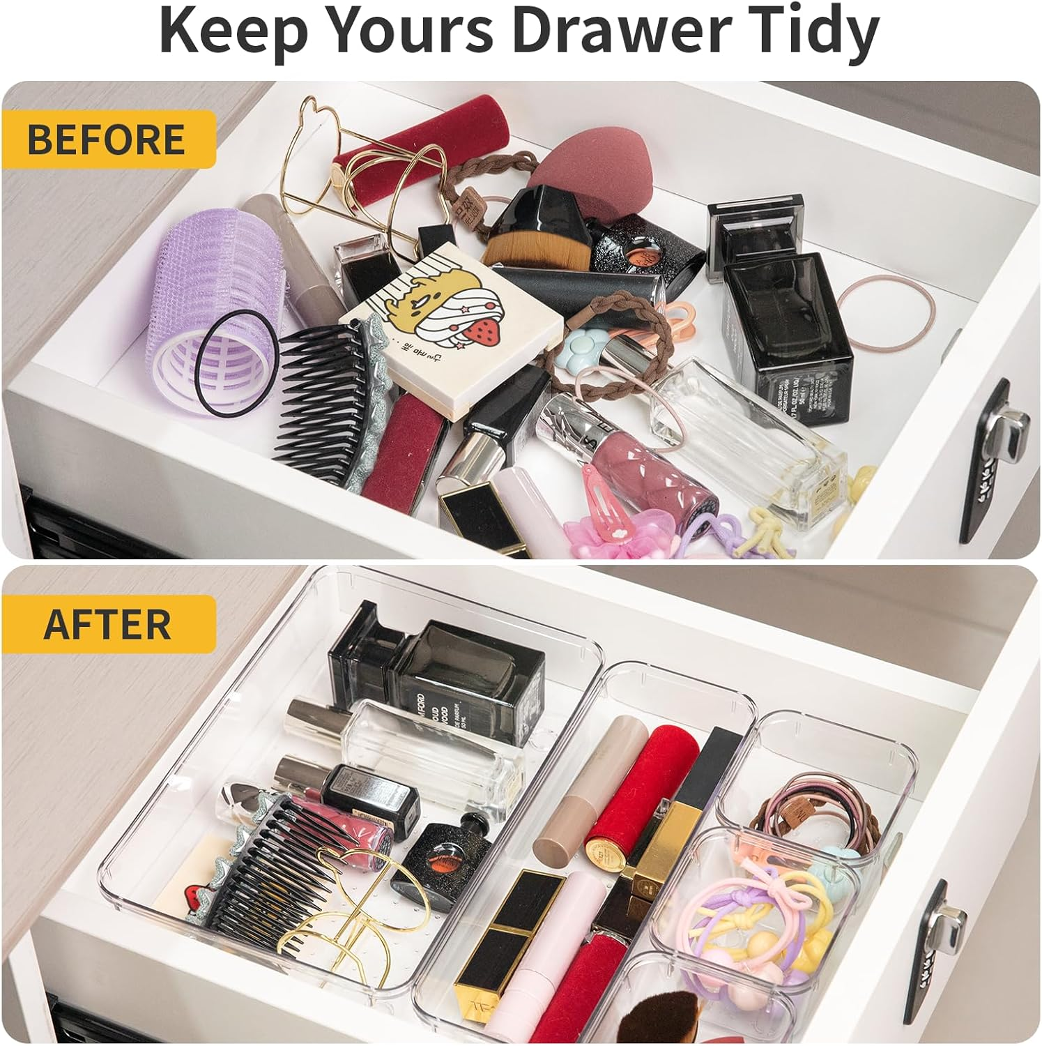 Aubeco 37 Pcs Clear Plastic Drawer Organisers, 4 Sizes Acrylic Storage Box, Non-Slip Desk Container for Makeup, Bathroom, Office, Kitchen, Bedroom, Jewelry image number 3