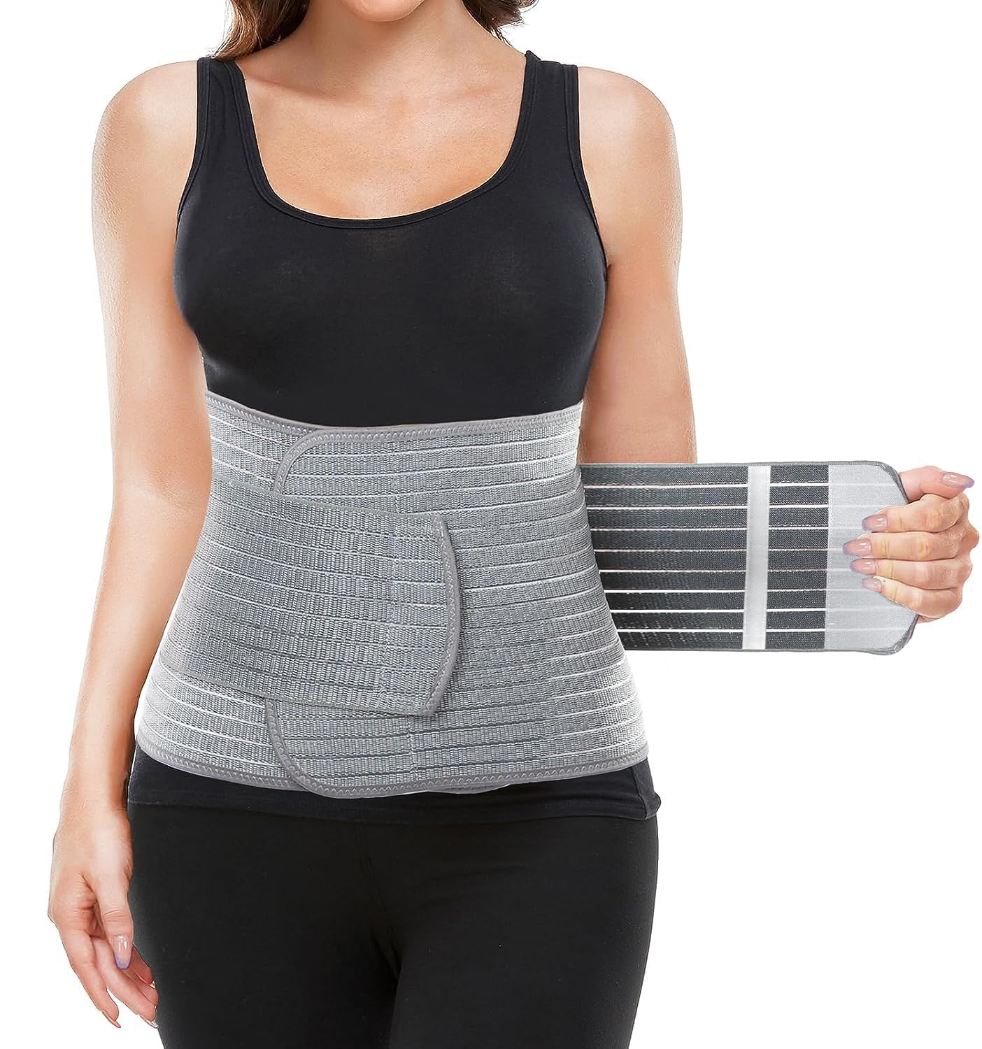 Postpartum Belly Band & Abdominal Binder - Adjustable Waist & Pelvis Support for Back Pain, Hernia & C-Section Recovery - 9.5" Bamboo Charcoal Compression Wrap