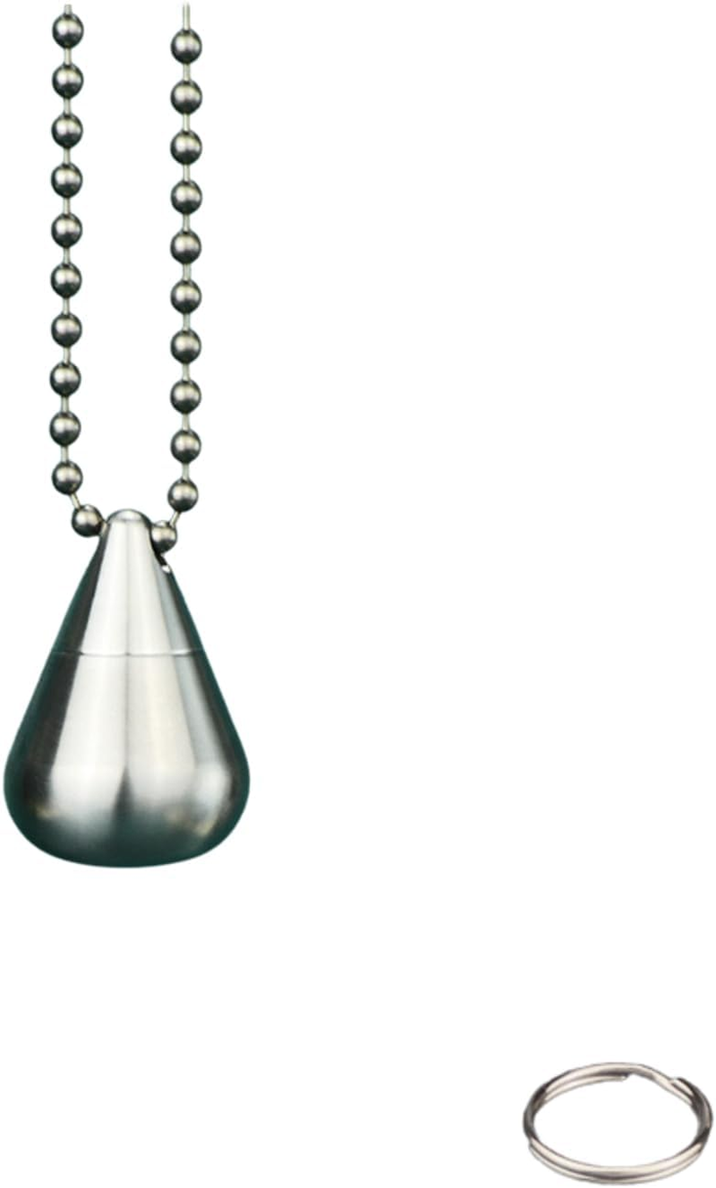 Small Drop-Shaped Pill Box Organiser, Waterproof Keychain Pill Holder, Stainless Steel Pill Container for Travel Pocket Purse, Unique Pendant for Necklace, Portable EDC Pill Case with Keyring for Outdoor/Daily/Emergency (Teardrop)