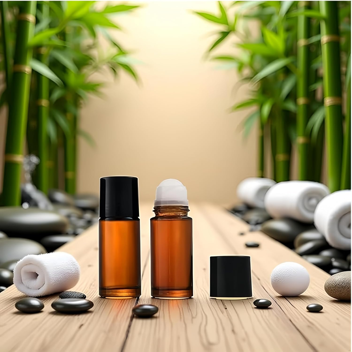 Jindizi 4PCS 30Ml Essential Oil Glass Roller Bottles, Empty Refillable Clear Roll-On Container with Pvc Balls and Lids (Amber) image number 2