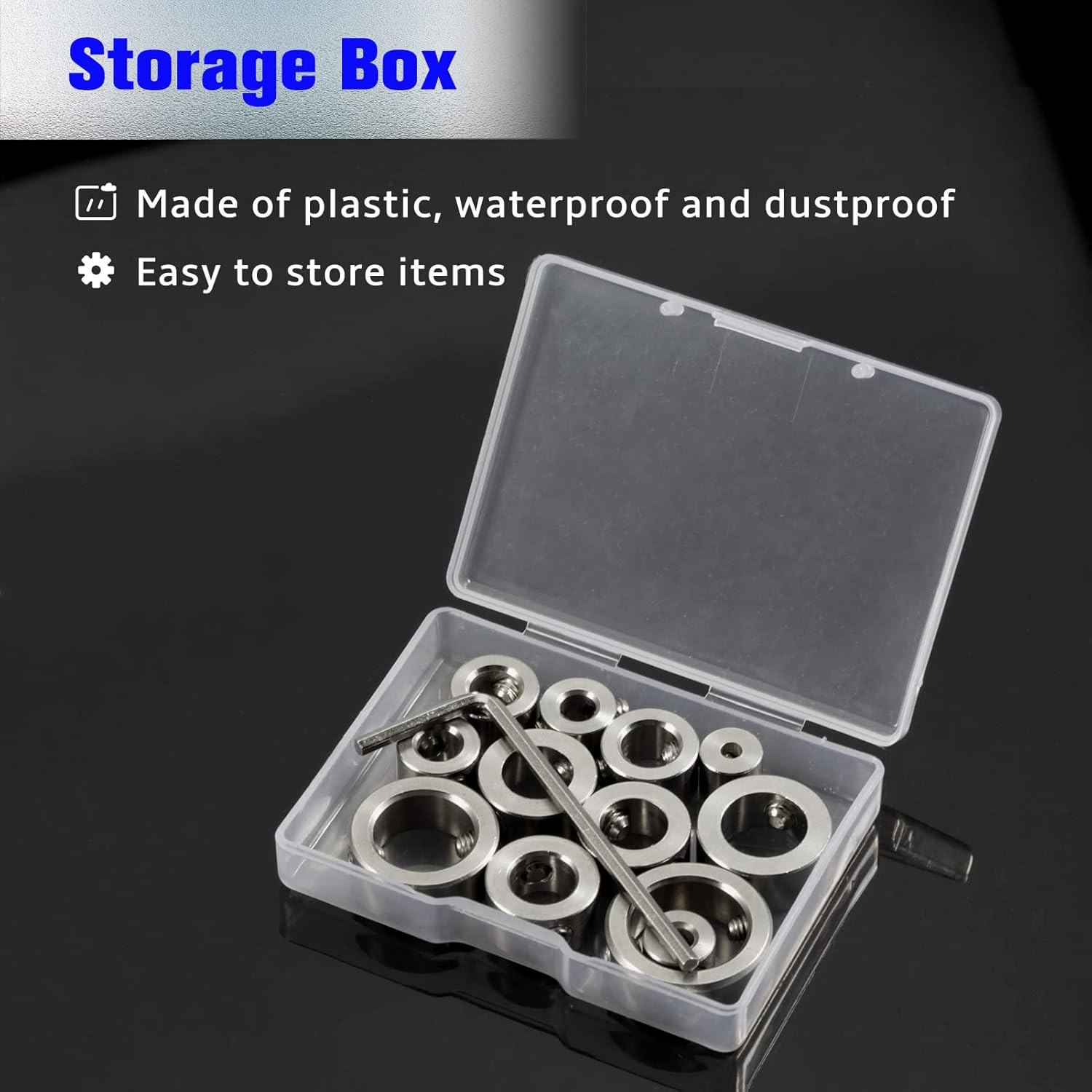 LEONTOOL 12 Pcs 3-16Mm Drill Bit Depth Stop Collar Set 304 Stainless Steel Drilling Limit Ring Drill Bit Stop Collar Set Stop Bit Collar Set Drill Tool with Hex Wrenches and Storage Box 17GD1119 image number 2