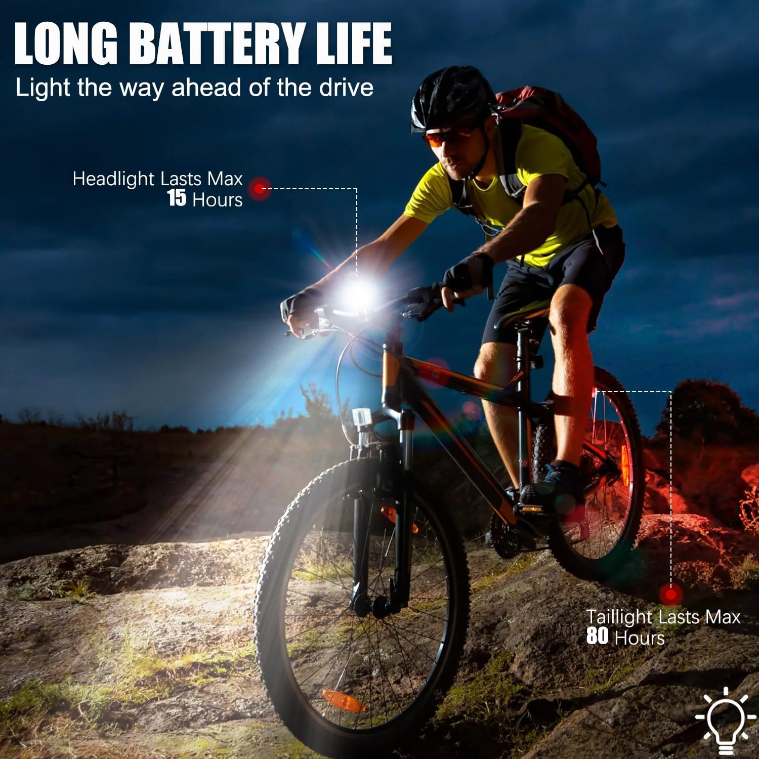 Super Bright 1200 Lumens Bike Lights Set - USB Rechargeable 3 LED Front and Back Bicycle Lights, IPX5 Waterproof with 3+5 Light Modes, Power Bank Function, Ideal for Night Riding image number 5
