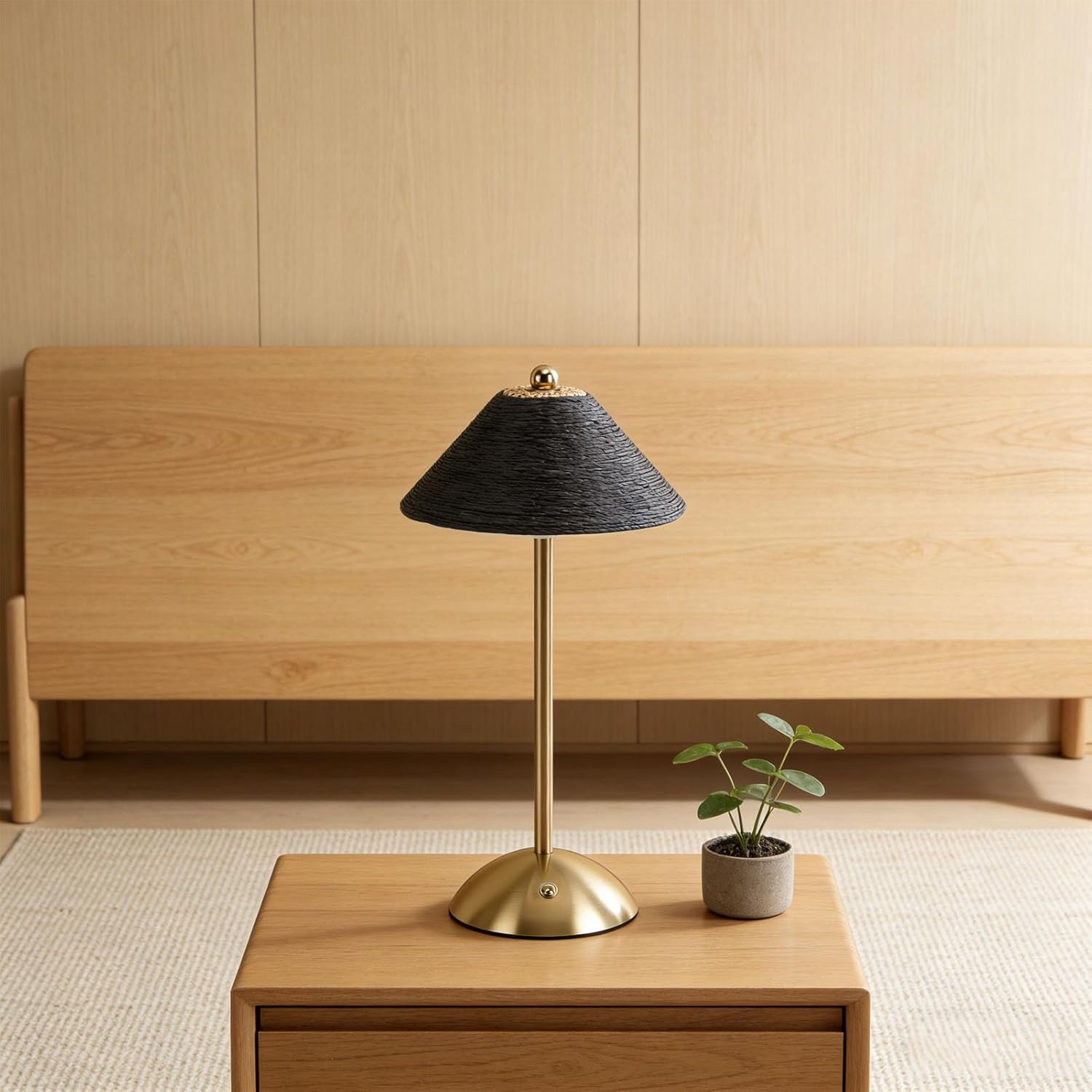 Dpofirs Boho Rattan Table Lamp, LED Rechargeable Reading Lights Night Light, 3 Color Touch Control Bedside Lamps for Nightstand, Bedroom, Living Room, 1200Mah (Black) - Green image number 5