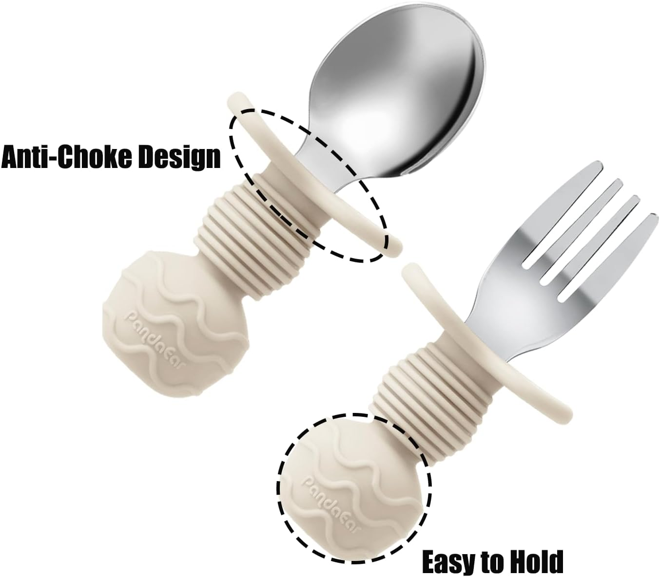 Pandaear 6 Pack Stainless Steel Toddler Spoons and Fork Feeding Set - Anti-Choke First Self Feeding Utensils for Kids Baby Girls Led Weaning Ages 18 Months+ (Pink/Beige) image number 2