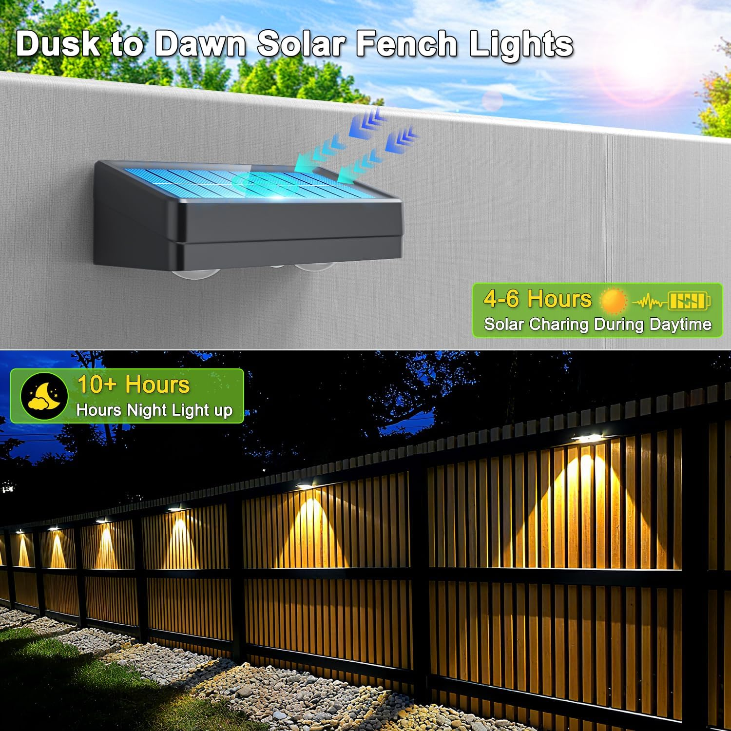 Solar Fence Lights Outdoor, 3000K/5000K/6500K & RGB Colors, Multiple Modes Solar Lights IP65 Waterproof for Patio, Backyard, Garden, Deck, Fence, Dusk to Dawn (Pack of 8) image number 3