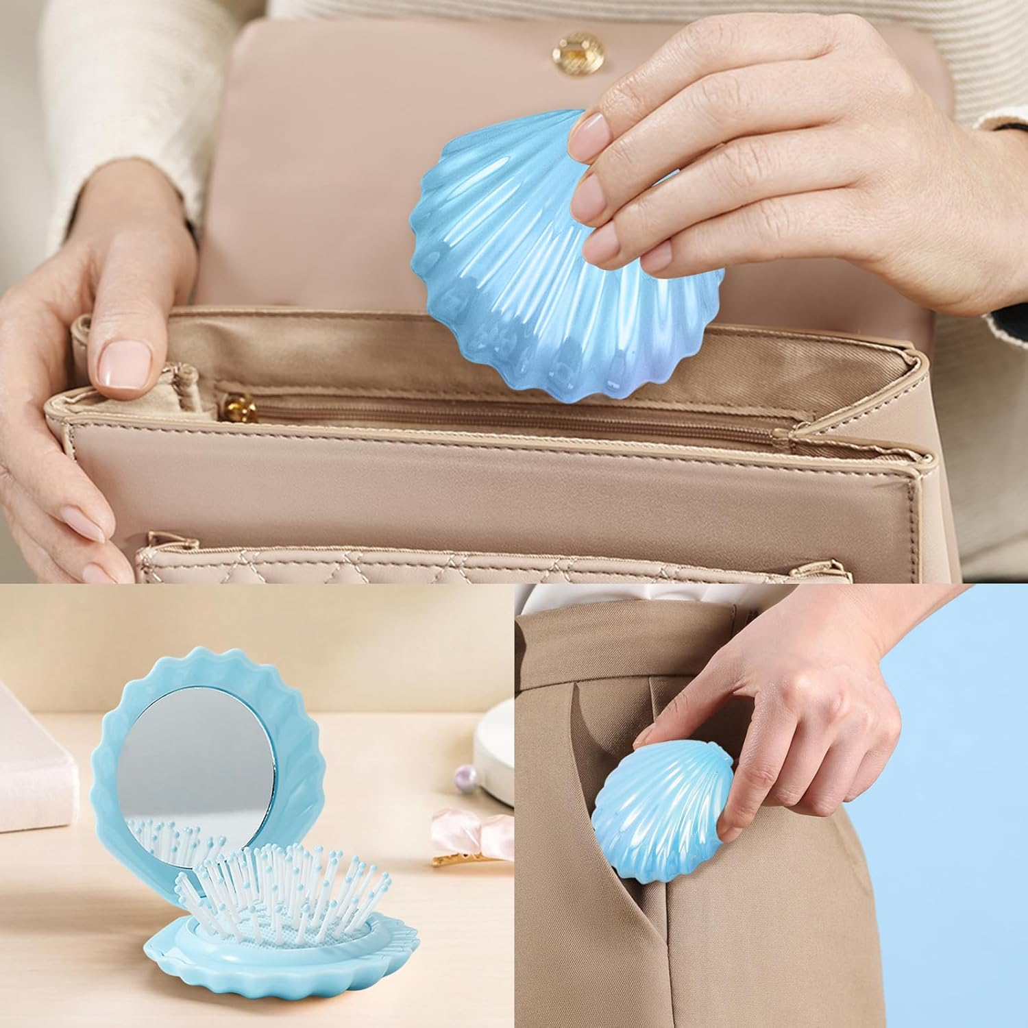 Colorich Mini Hair Brush with Mirror, Foldable Portable Comb, Women, Travel Hair Brush, Small, Portable Hair Styling Tools for Girls and Women image number 2