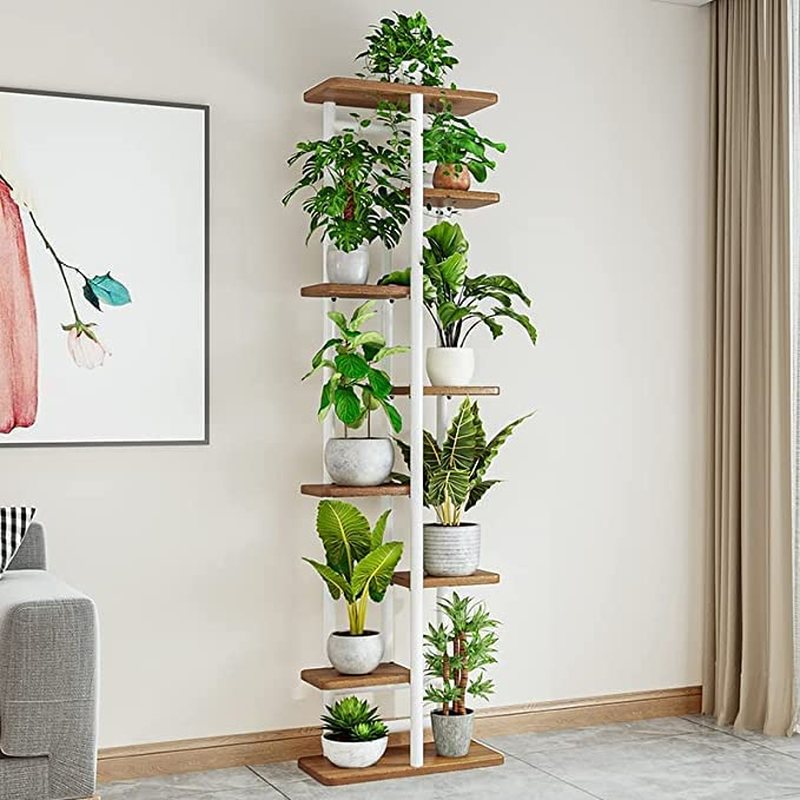 Uptyia Plant Stand 8 Tier 9 Potted Indoor Plant Shelf Multiple Stands for Garden Corner Balcony Living Room (8Tier 9 Potted-Dark Wood Grain) image number 5