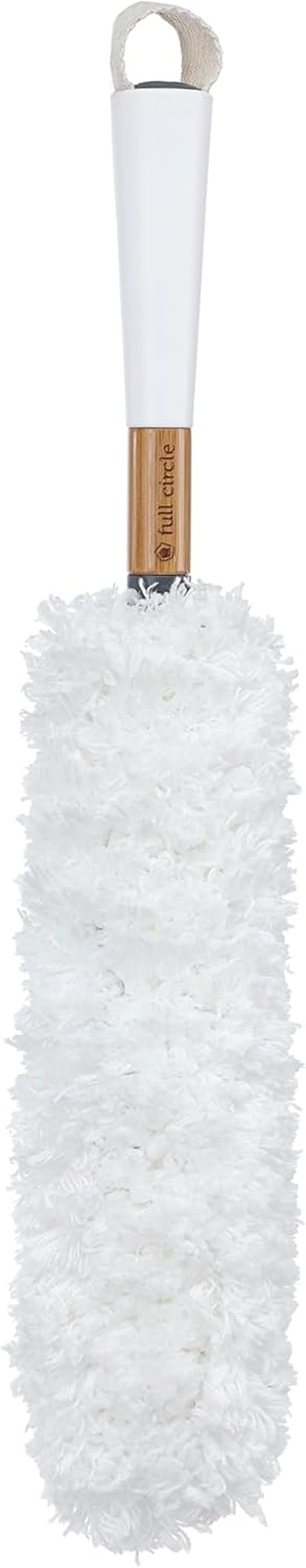 Full Circle Dust Whisperer Washable Microfiber Duster with Replaceable Head - Bendable | Machine Washable and Reusable | Ideal for Bookshelves, Blinds, Ceiling Fans, and More | White