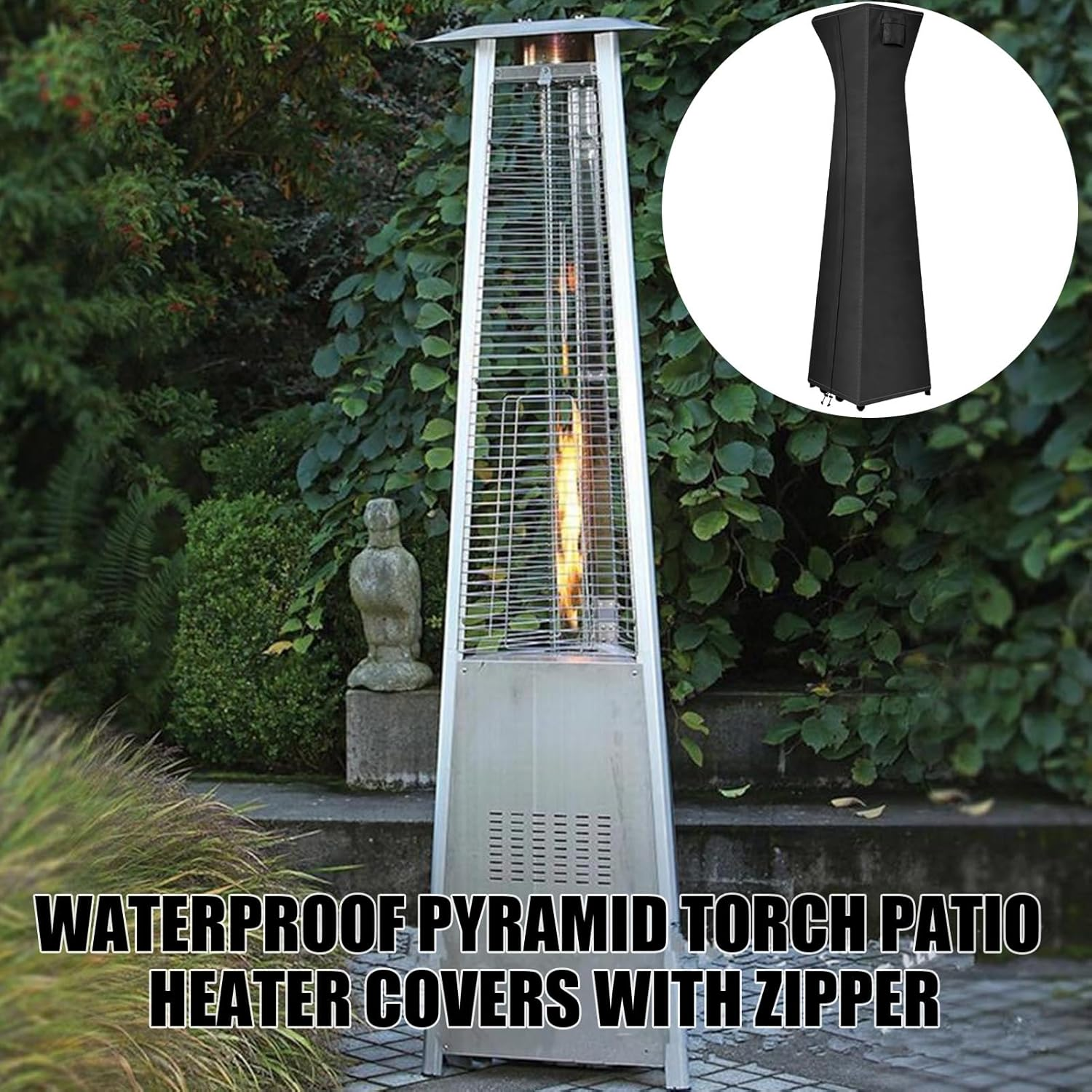 Pyramid Patio Heater Cover,Waterproof Uv-Resistant Protector with Zipper,Standing Pyramid Heater Cover - for Lawn Backyard Garden Yard Tan image number 2