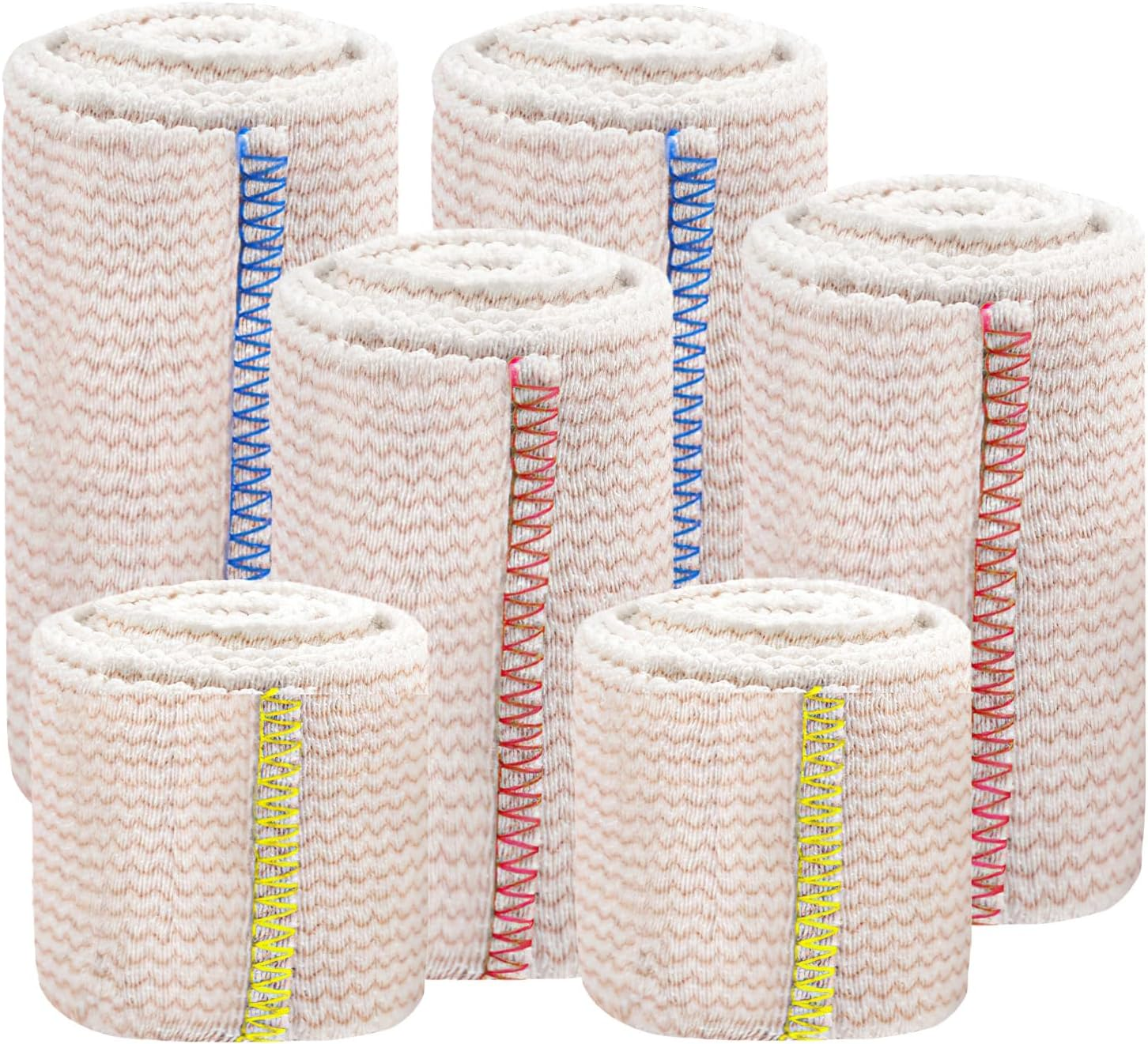 6 Pcs Elastic Compression Bandage, 3 Size (2X5Cm, 2X7.5Cm, 2X10Cm) Self Adhesive Cohesive Cotton Elastic Tape, Self-Closures for Foot Ankle Knee Wrists Elbows Thighs Torso image number 3