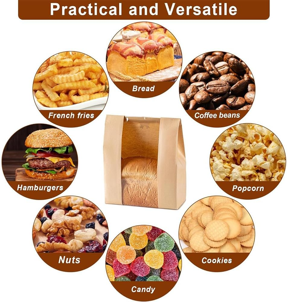 50 Pack Large Paper Bread Bags with Window for Homemade Sourdough Loaves - Bread Bags for Homemade Bread Storage and Gift Giving with Label Seal Stickers image number 5