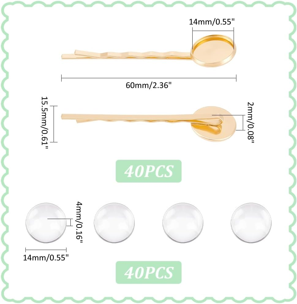 UNICRAFTALE Pack of 40 Light Gold Hair Clips 60 Mm Long Hair Pin Kits DIY Blank Hair Clips Metal Cabochon Hair Clips with Cabochon Tray 14 Mm for Headwear and Hair Accessories image number 5