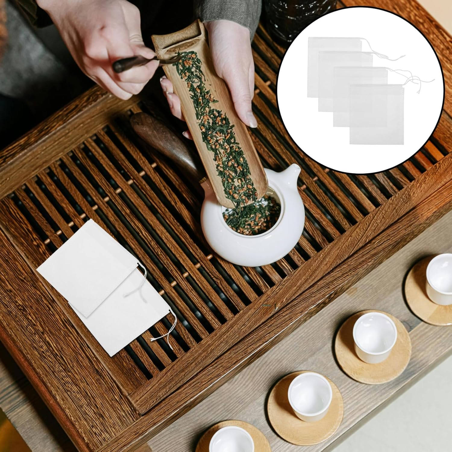 OHPHCALL Loose Tea Storage Sachets 100Pcs Tea Infuser Holder Reusable Sachets Drawstring Filter