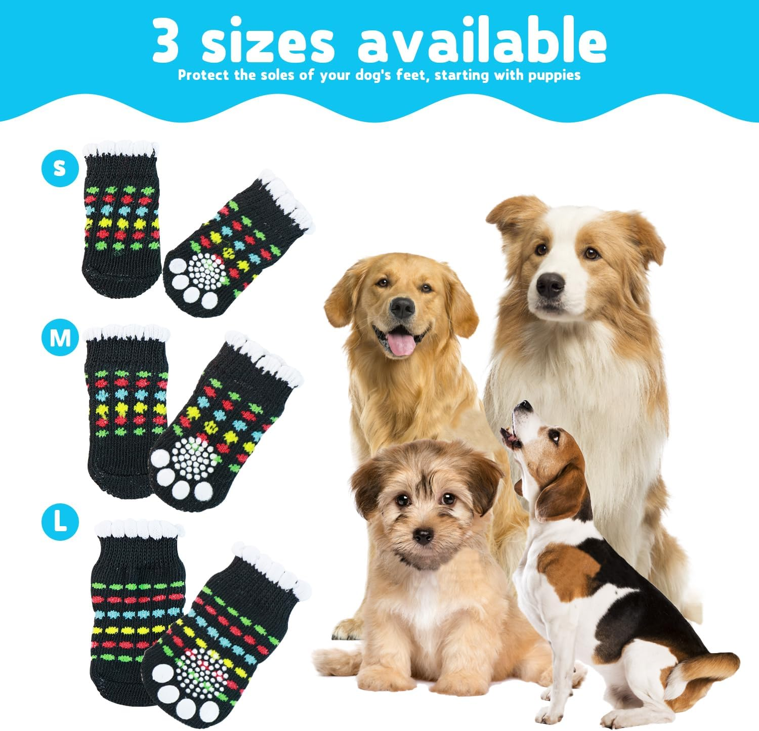 3 Pairs of Dog Socks Non-Slip Socks for Dogs Socks Dog Pack of 12 (S+M+L) Paw Protection Dog Shoes Indoor Stopper Socks Cats Non-Slip Socks Pet Paw Protection, Black image number 6