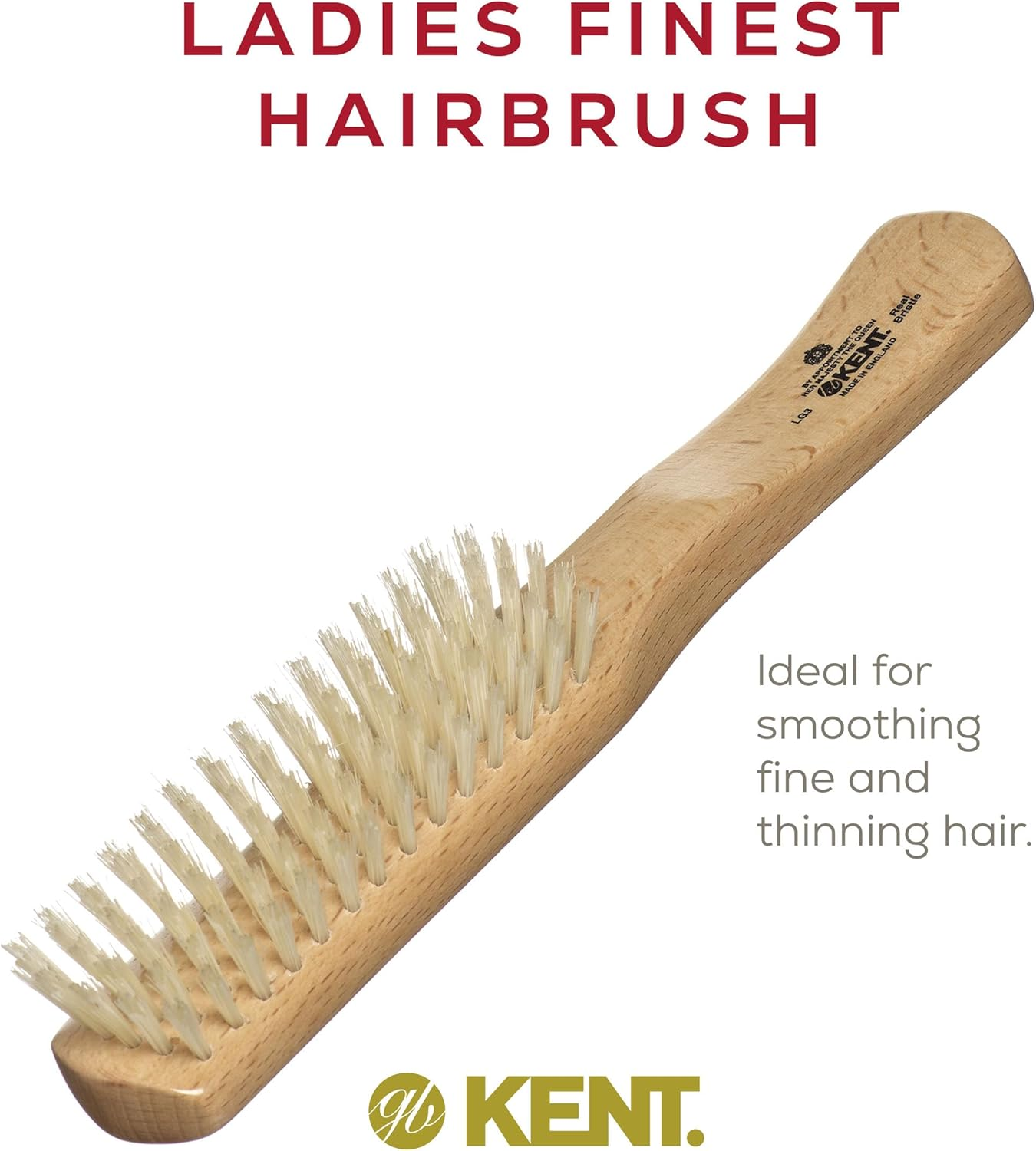 Kent LG3 Finest Hair Brushes for Women - Natural Beechwood and Boar Bristle Narrow Hairbrush for Fine or Medium Thickness Hair All Lengths - Dry Brush for Styling, Straightening, and Stimulating Oils