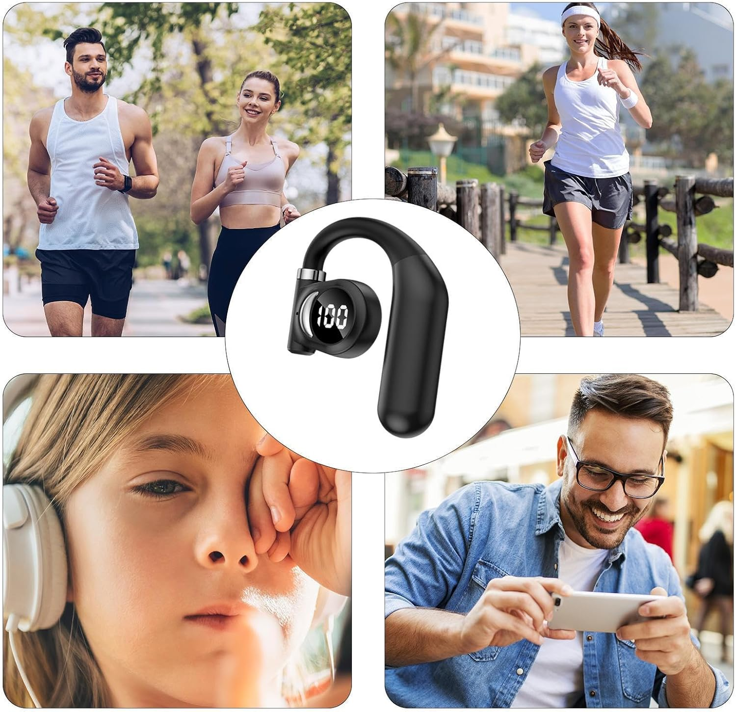 LED Display Open-Ear Earbud &ndash; True Wireless Single Ear Headset with Instant Pairing | Compact -Ear Earpiece for Riding, Gym, Fishing, Long Battery Life, Stable Fit, Outdoor Activities